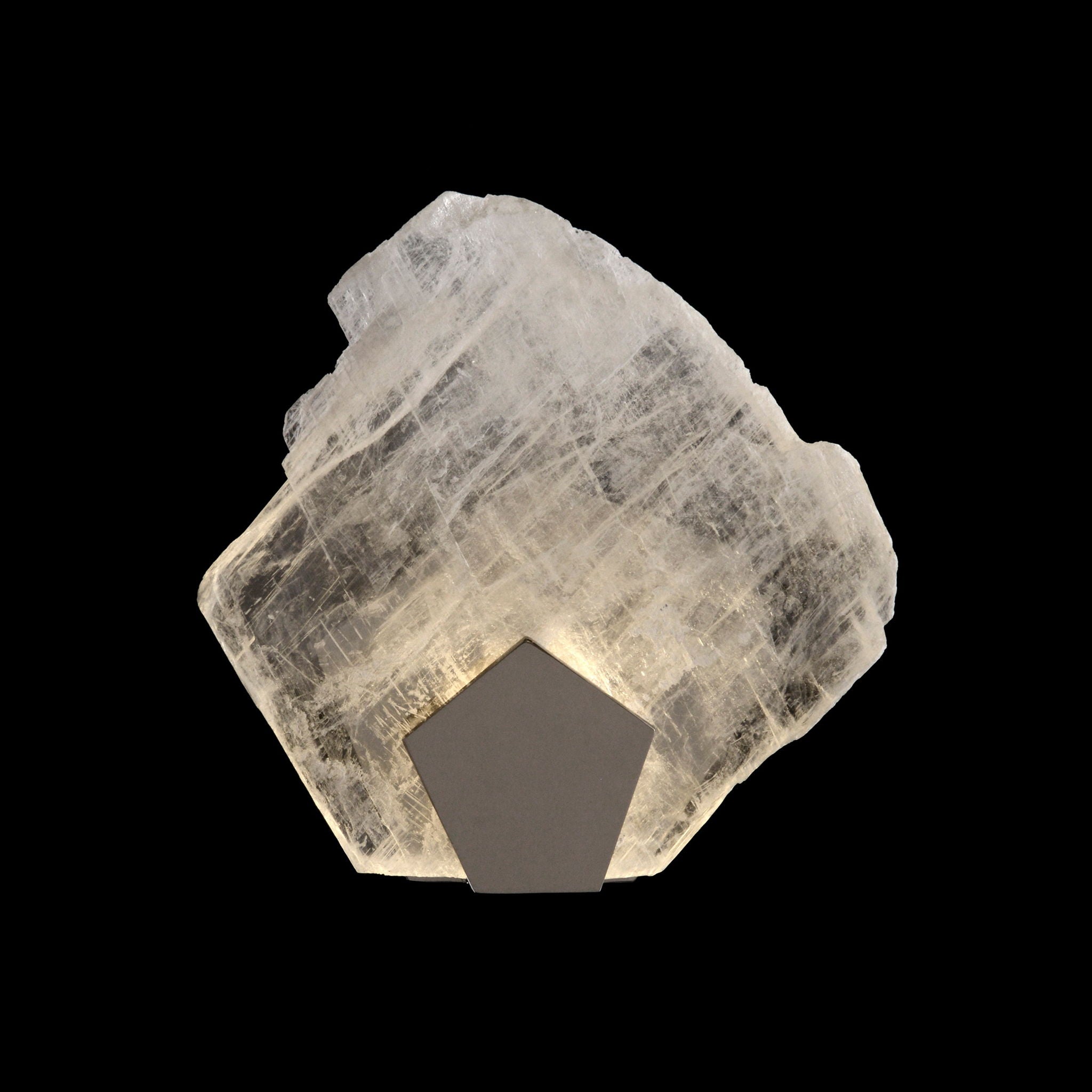 Moonlight Sonata:  Selenite Pane Single-Light Wall Sconce In Polished Stainless Steel Finish