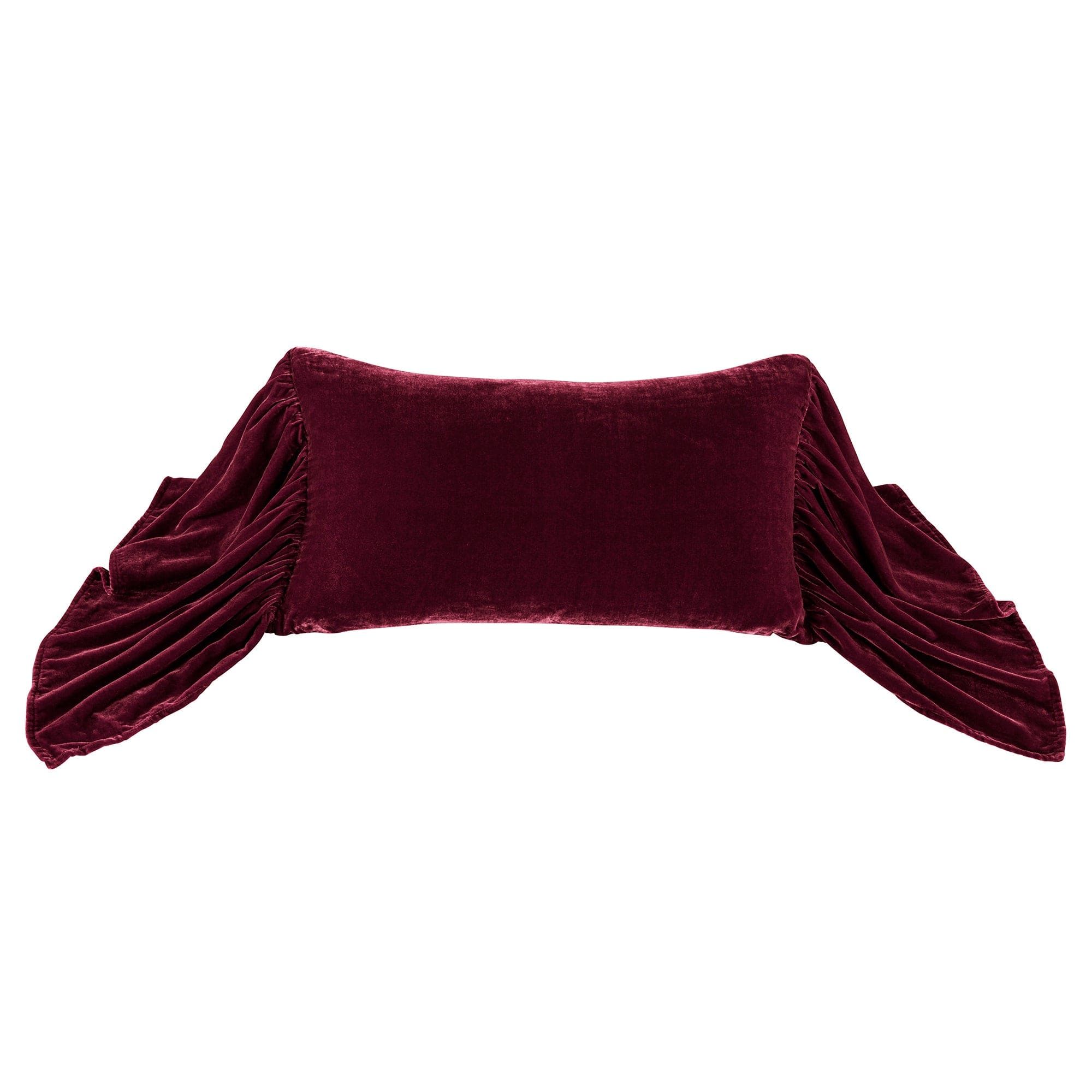 Stella - Faux Silk Velvet Long Ruffled Pillow - Garnet Red