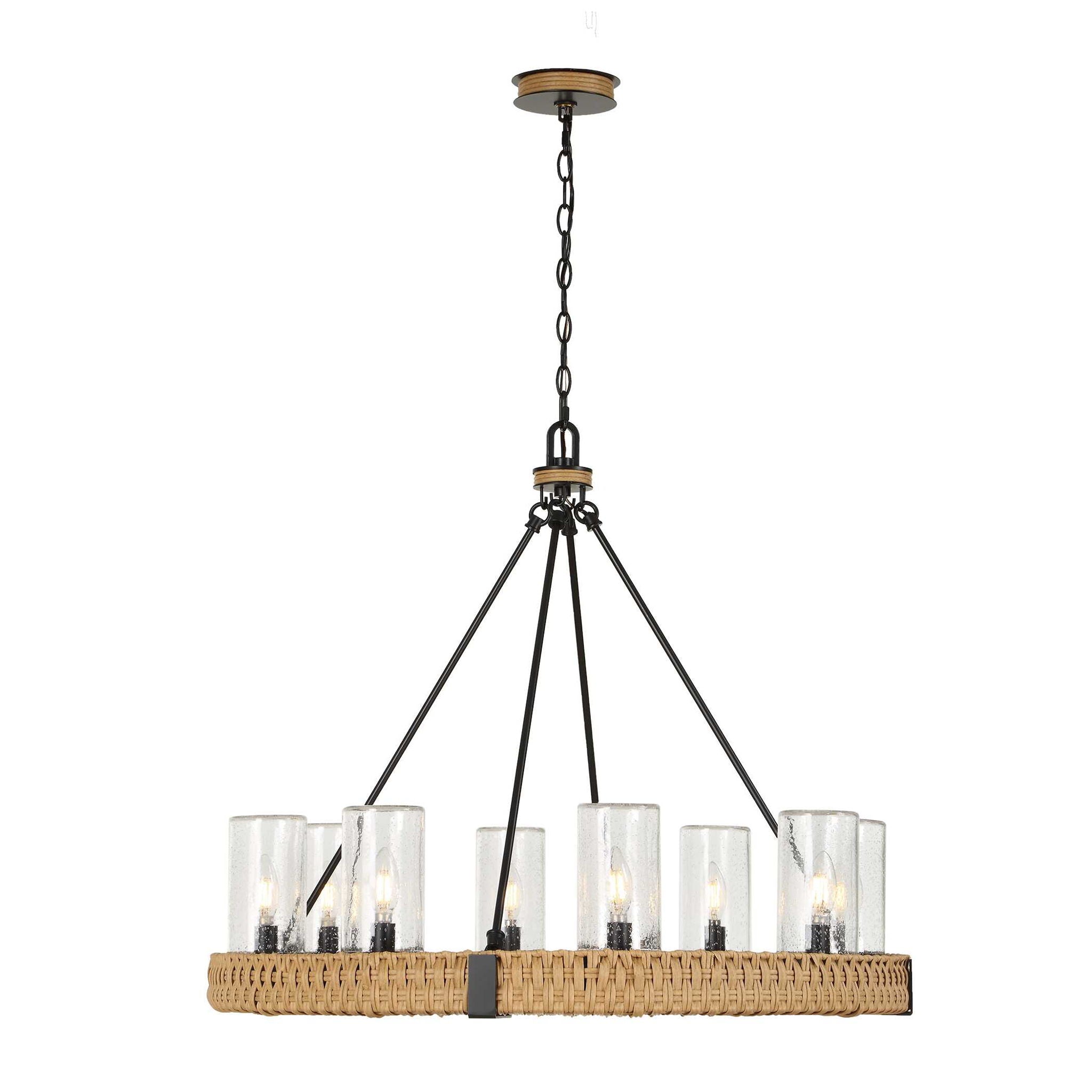 Palm Royal - 8 Light Indoor-Outdoor Chandelier - Black / Light Brown