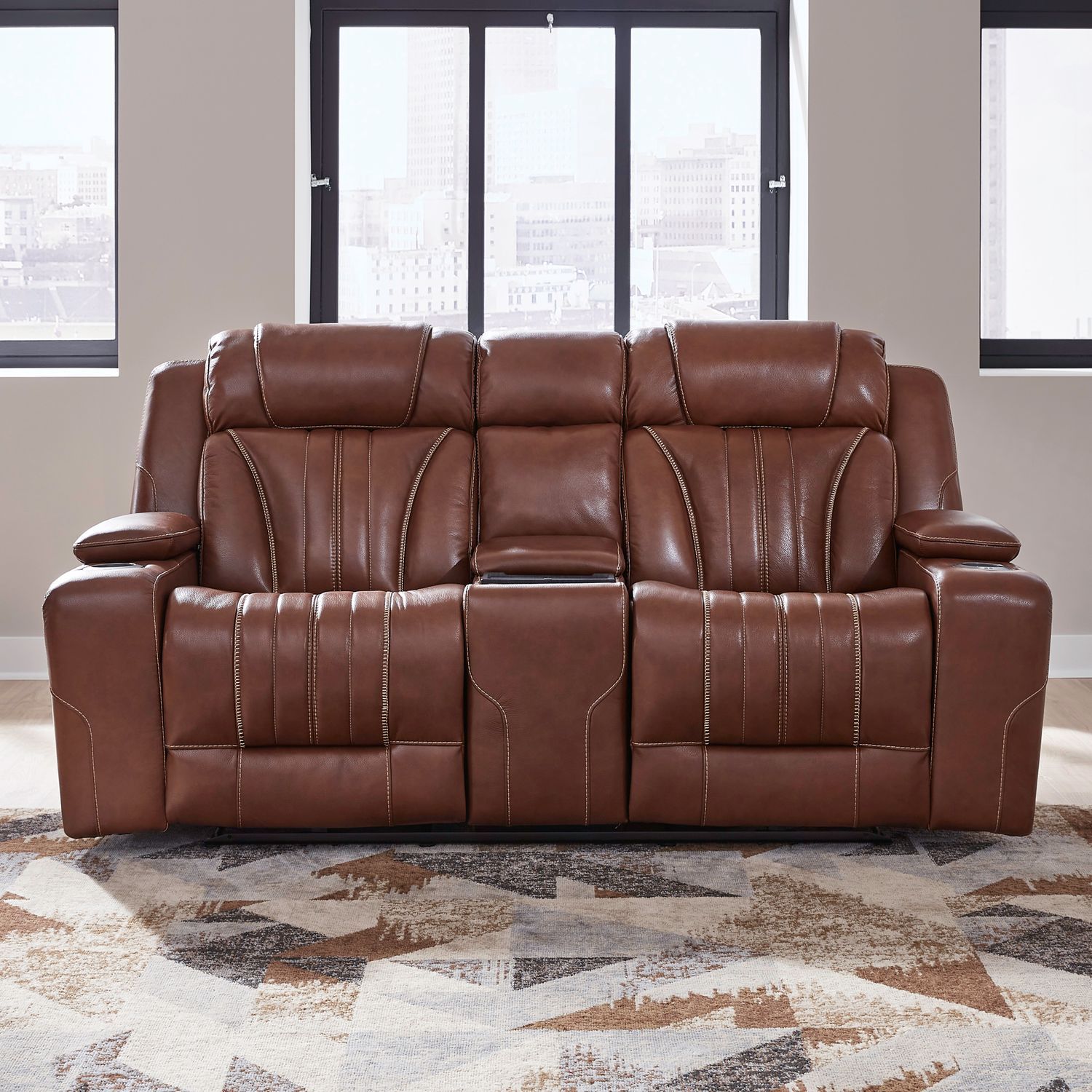 Caswell - Loveseat With Console P2 & ZG - Nature Chestnut