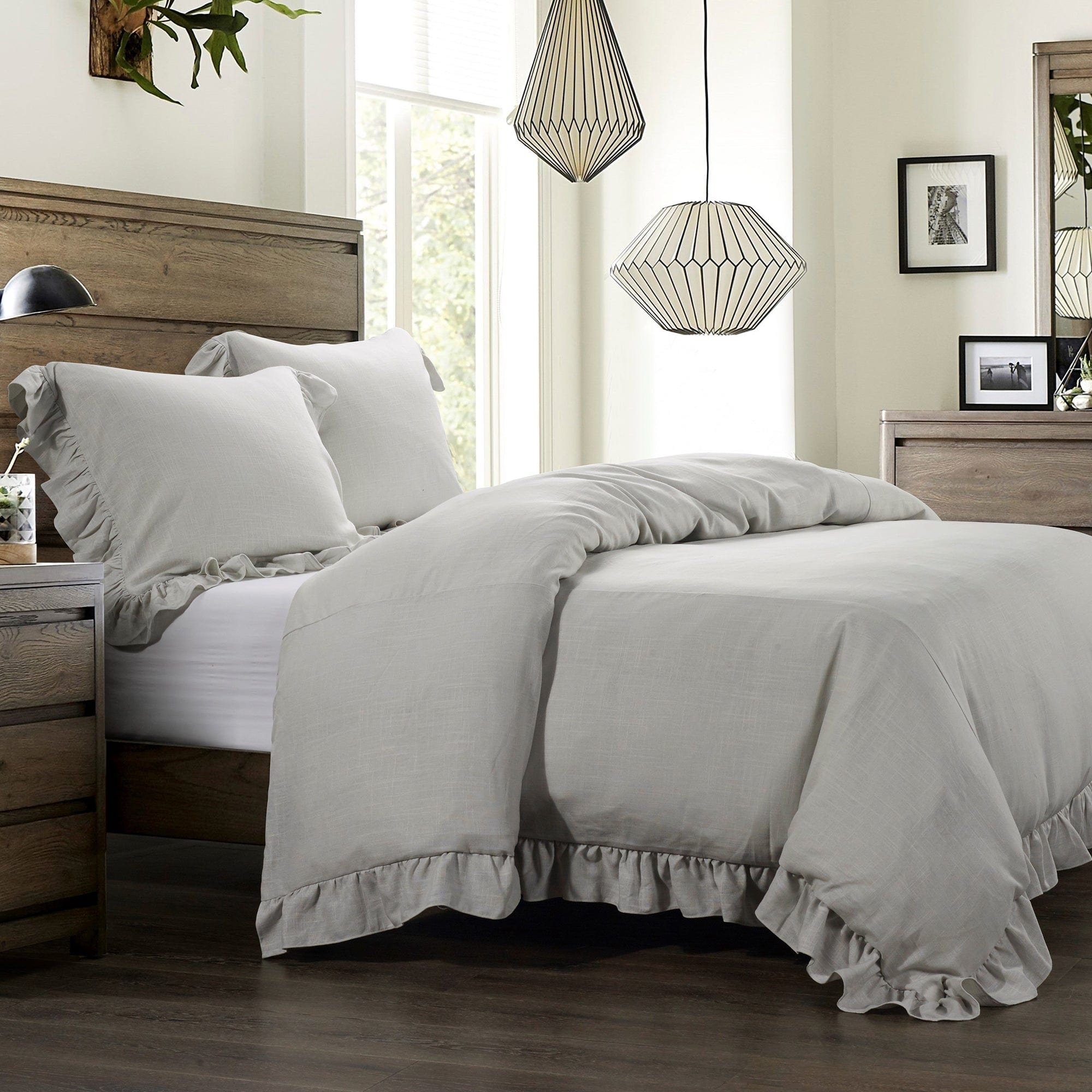 Lily - King Washed Linen Comforter Set (Set of 3) - Light Gray