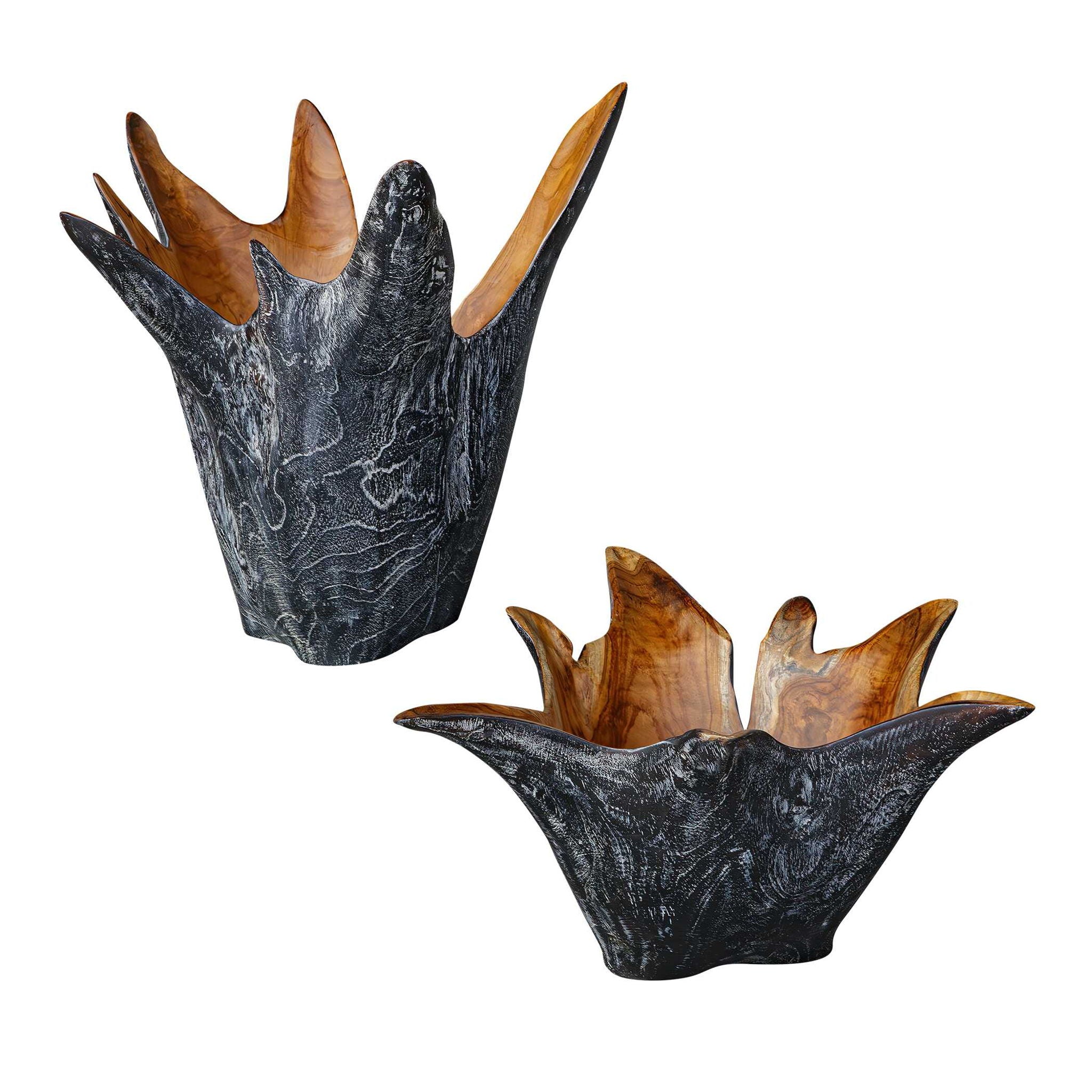 Starpetal - Indoor-Outdoor Wooden Bowls (Set of 2) - Black / Woodtone