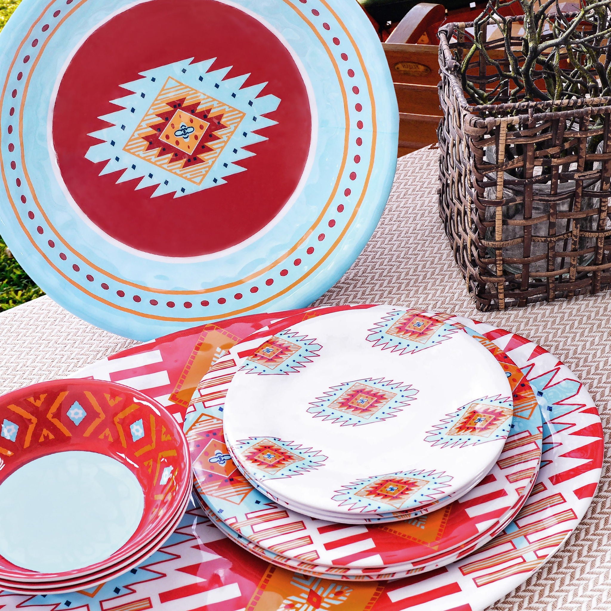 Southwest Melamine - Set (Set of 14), 2 Per Carton - Turquoise / Red