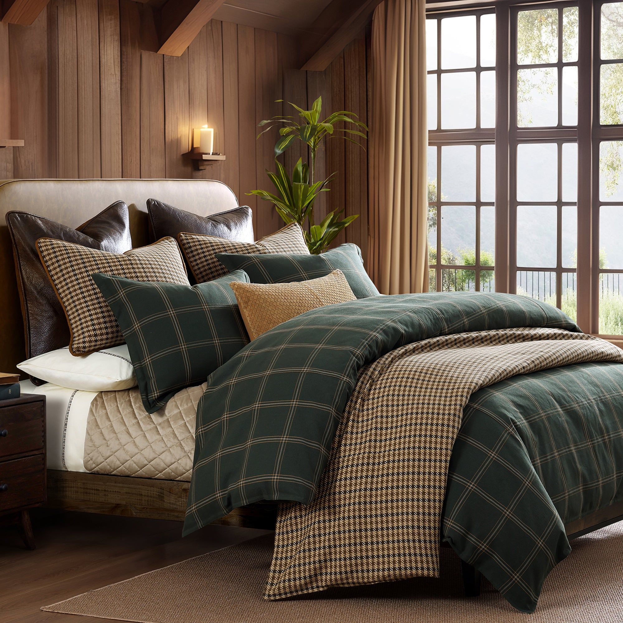Windowpane - King Plaid Duvet Cover Set (Set of 3) - Hunter Green