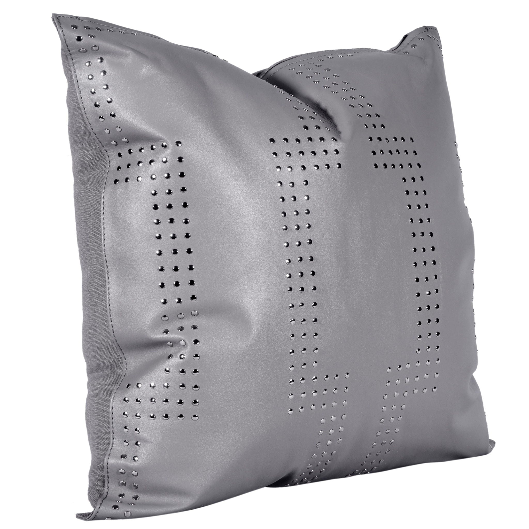 Genuine Leather - Geometric Studded Throw Pillow - Gray