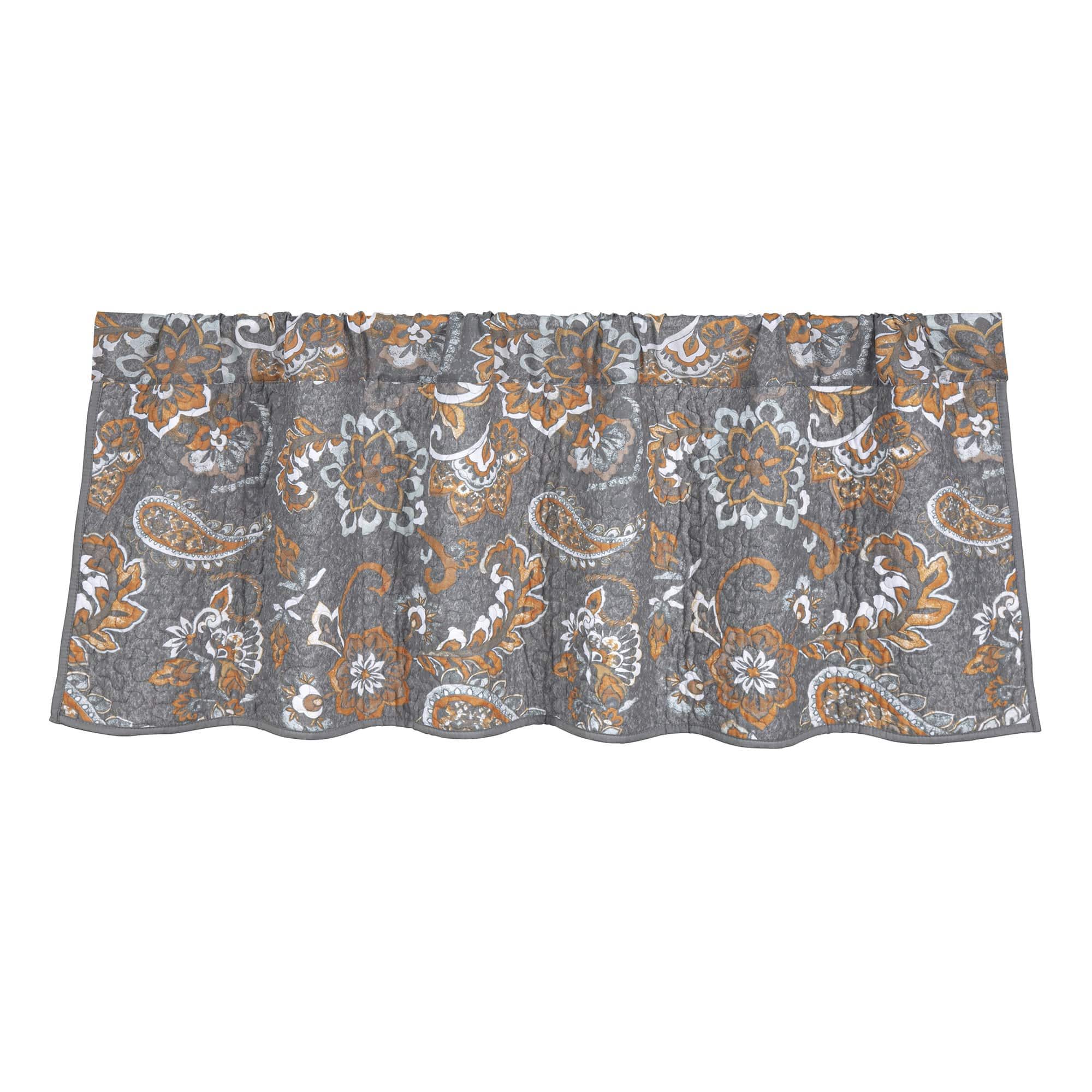 Abbie - Western Paisley Reversible Quilted Valance - Gray