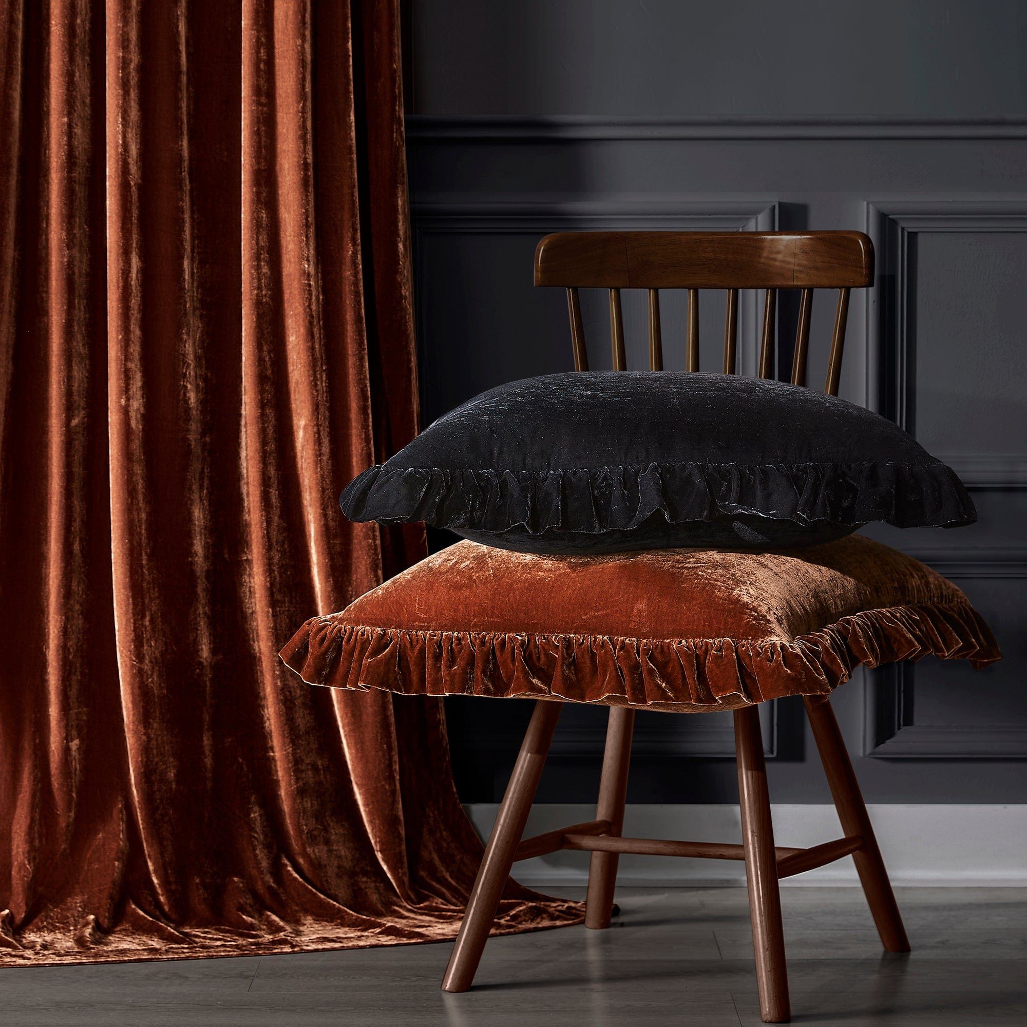Stella - Faux Silk Velvet Curtain - Copper Brown