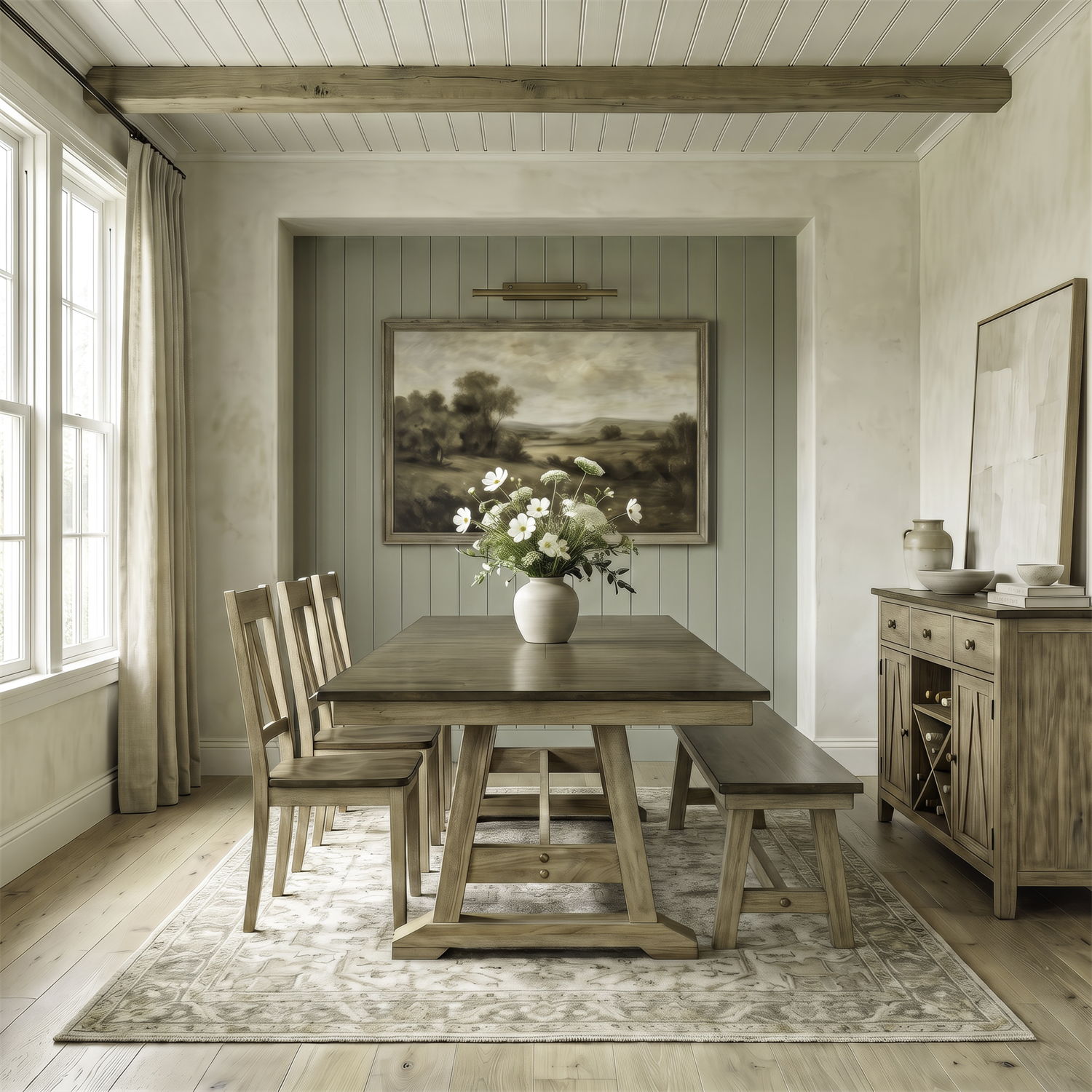 Lindsey Farm - 6 Piece Trestle Table Set - Natural & Brown