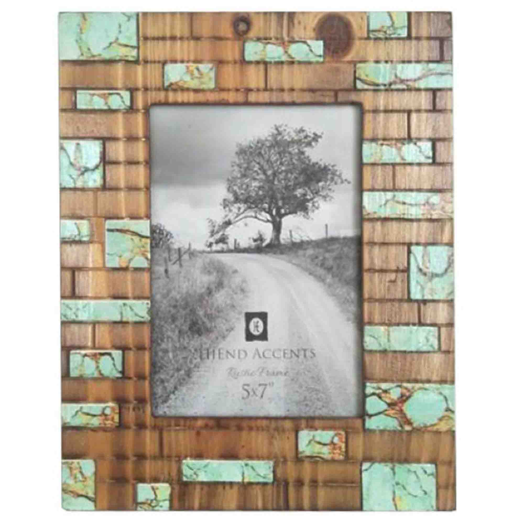 Turquoise Inlay - 5" x 7" Picture Frame 4 Per Carton - Tan / Turquoise