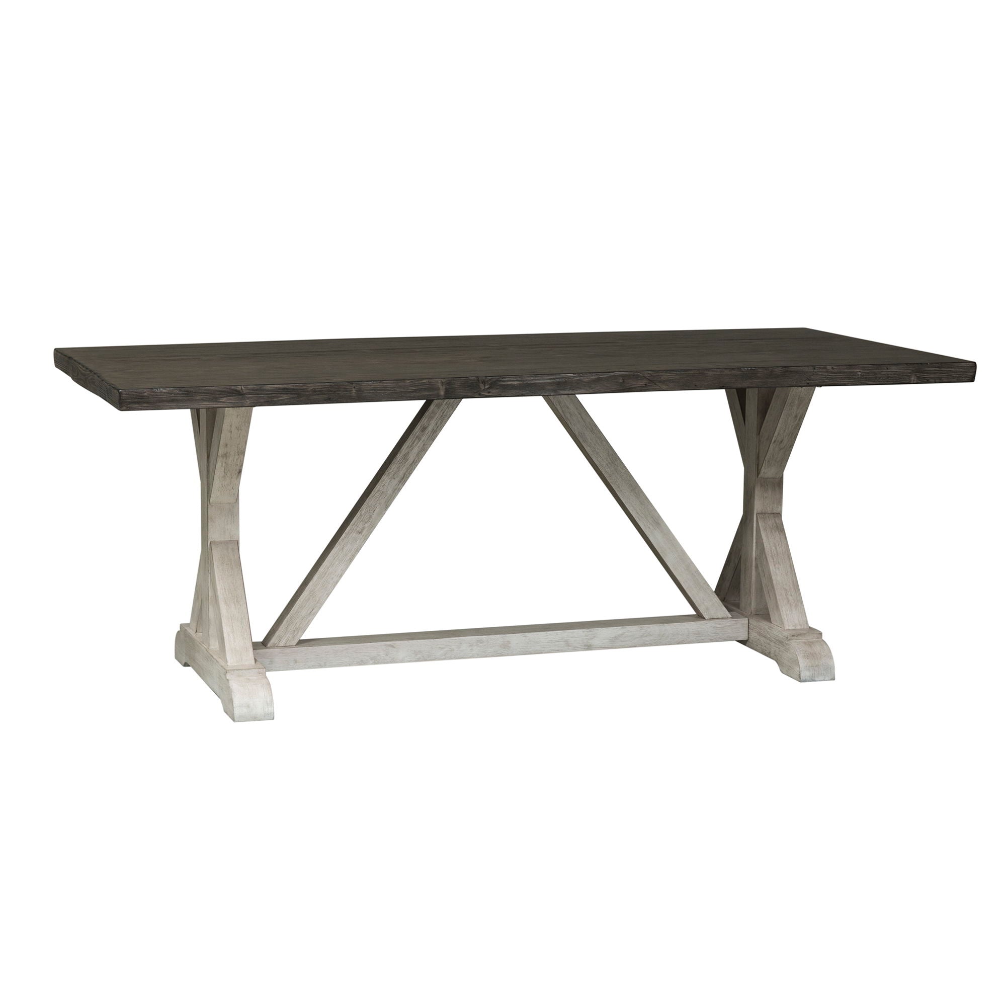 Willowrun - Trestle Table - Rustic White / Weathered Gray Top