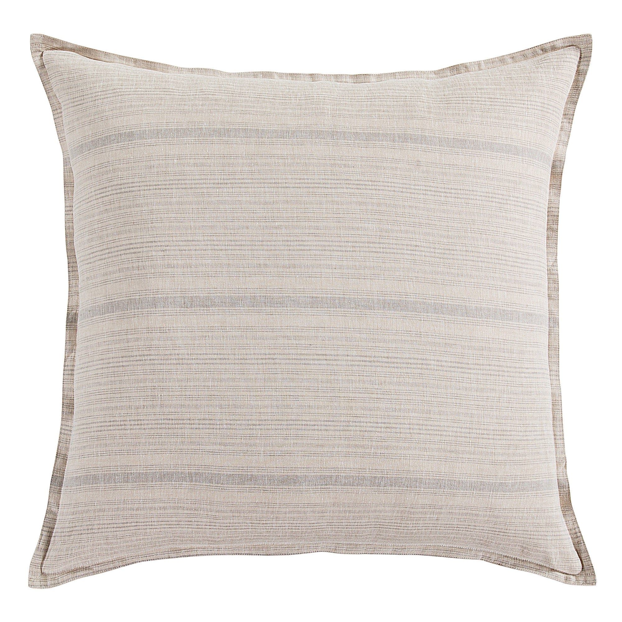 100% French Flax Linen - Variegated Stripe Euro Sham - Natural / Light Blue