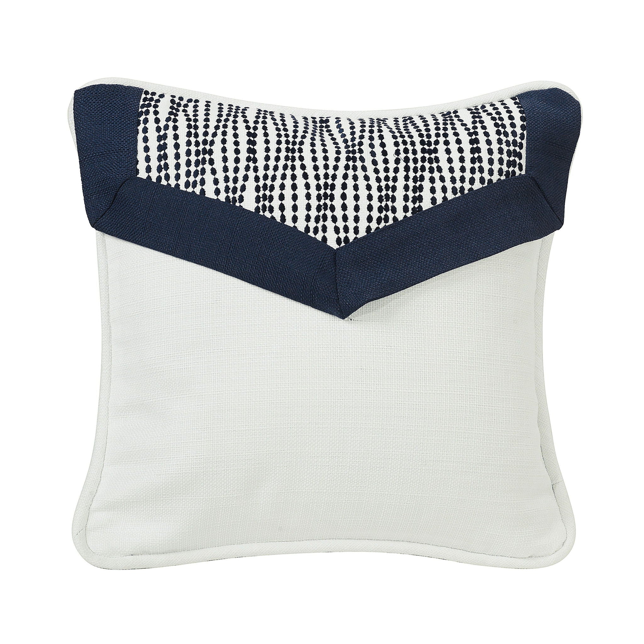 Kavali - Linen Embroidery Envelope & Piping Detailed Pillow - White / Navy