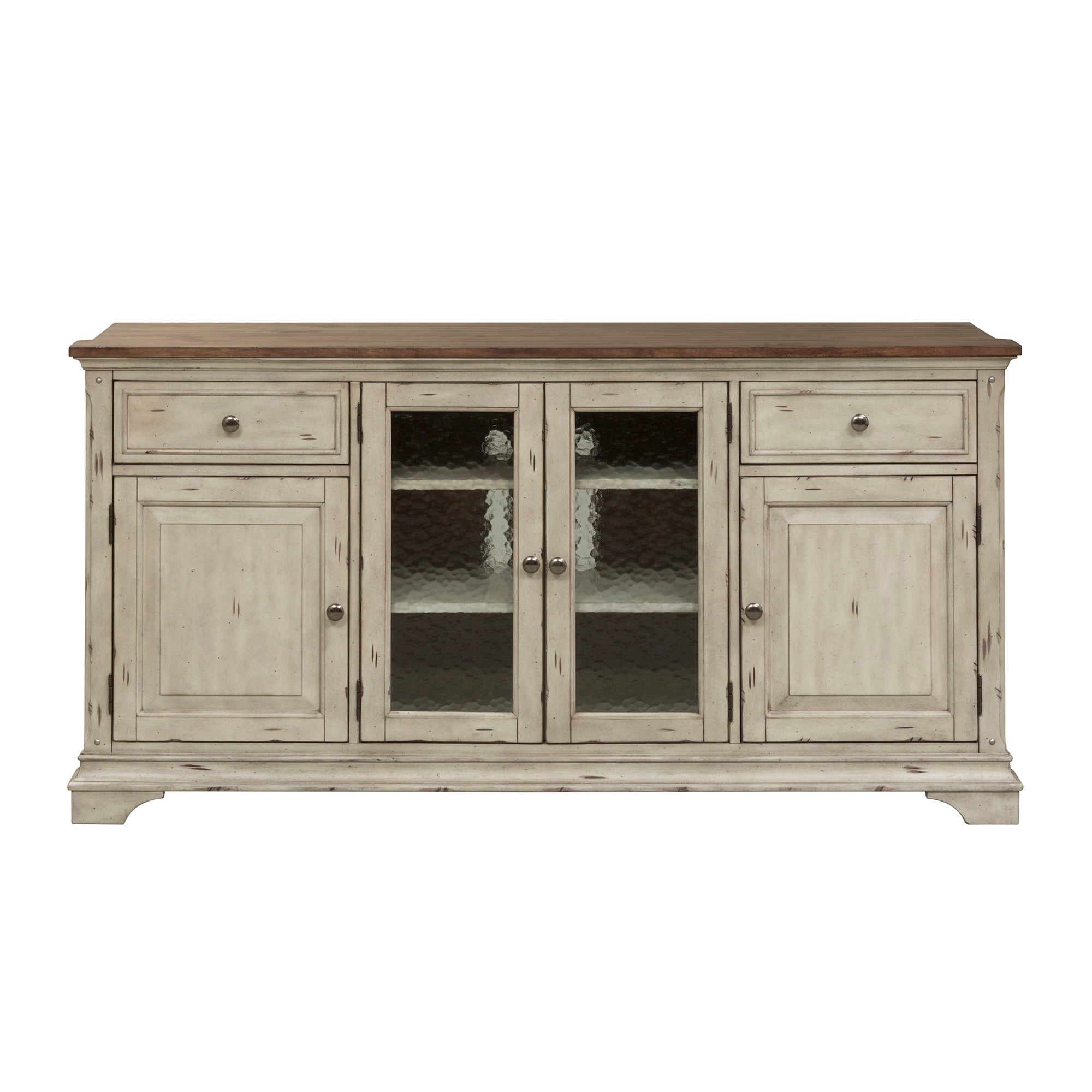 Morgan Creek - Entertainment TV Stand - Antique White / Wirebrushed Tobacco Accents