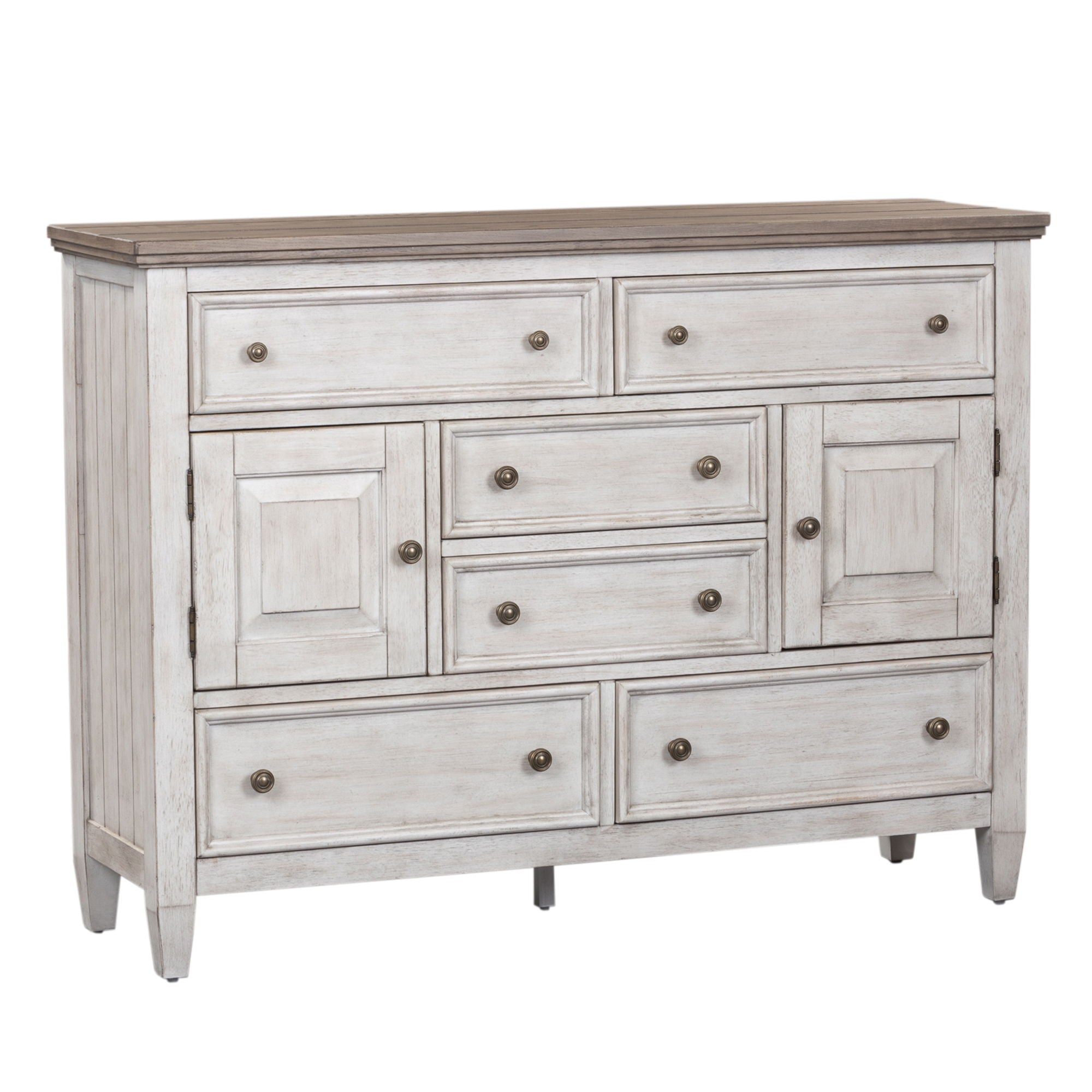 Heartland - 2 Door 6 Drawer Chesser - Antique White / Tobacco Tops