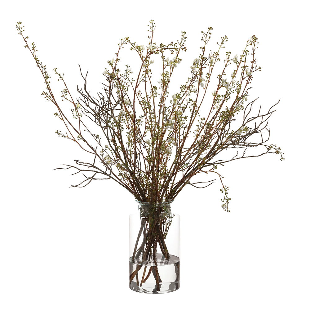 Berry Branches in Glass Vase Green Yellow