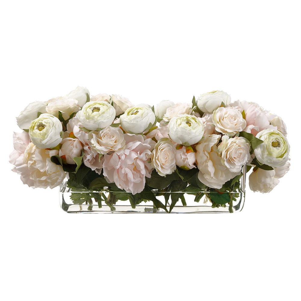 Peony/Ranunculus/Rose in Glass Vase White Pink
