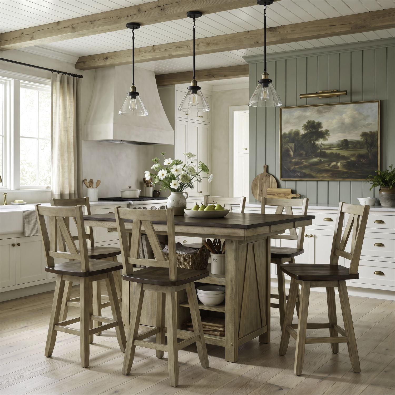 Lindsey Farm - 7 Piece Gathering Table Set - Natural & Brown