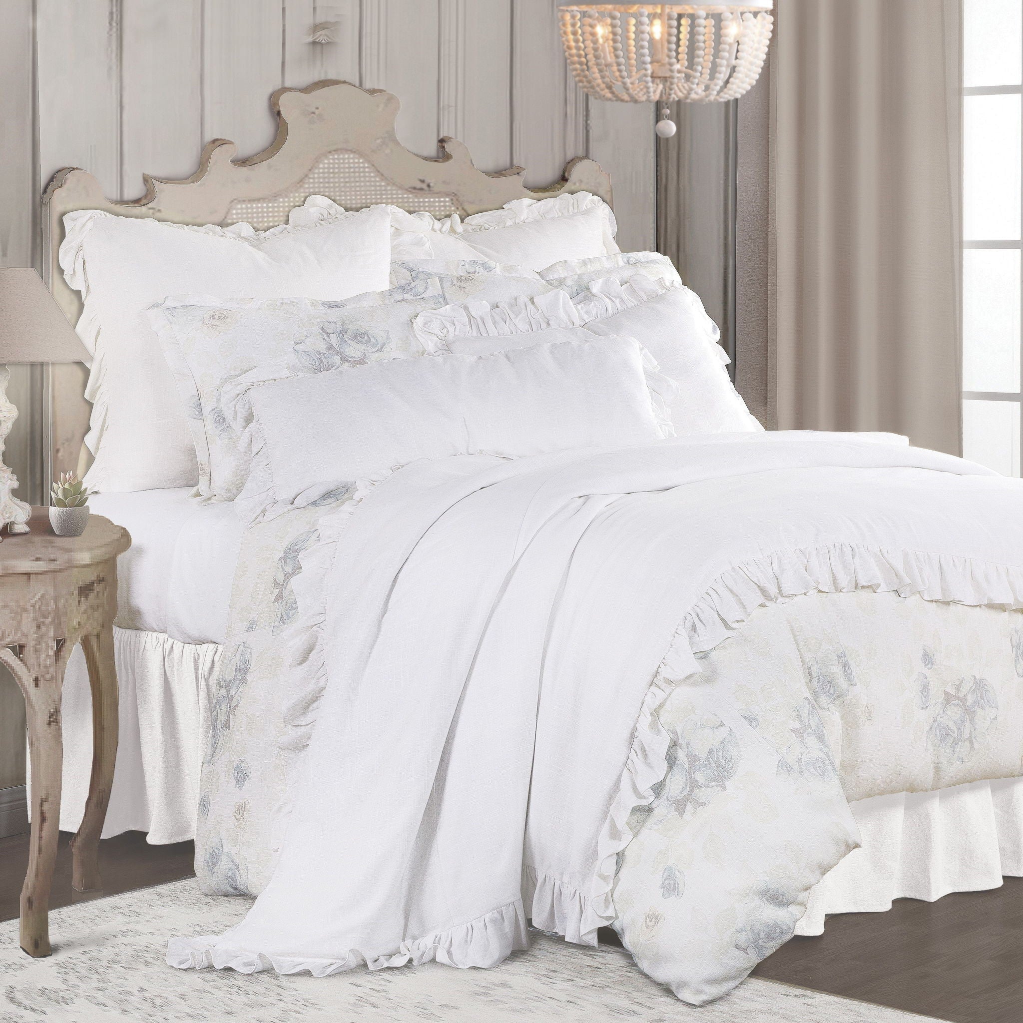 Rosaline - King Washed Linen Comforter Set (Set of 3) - White