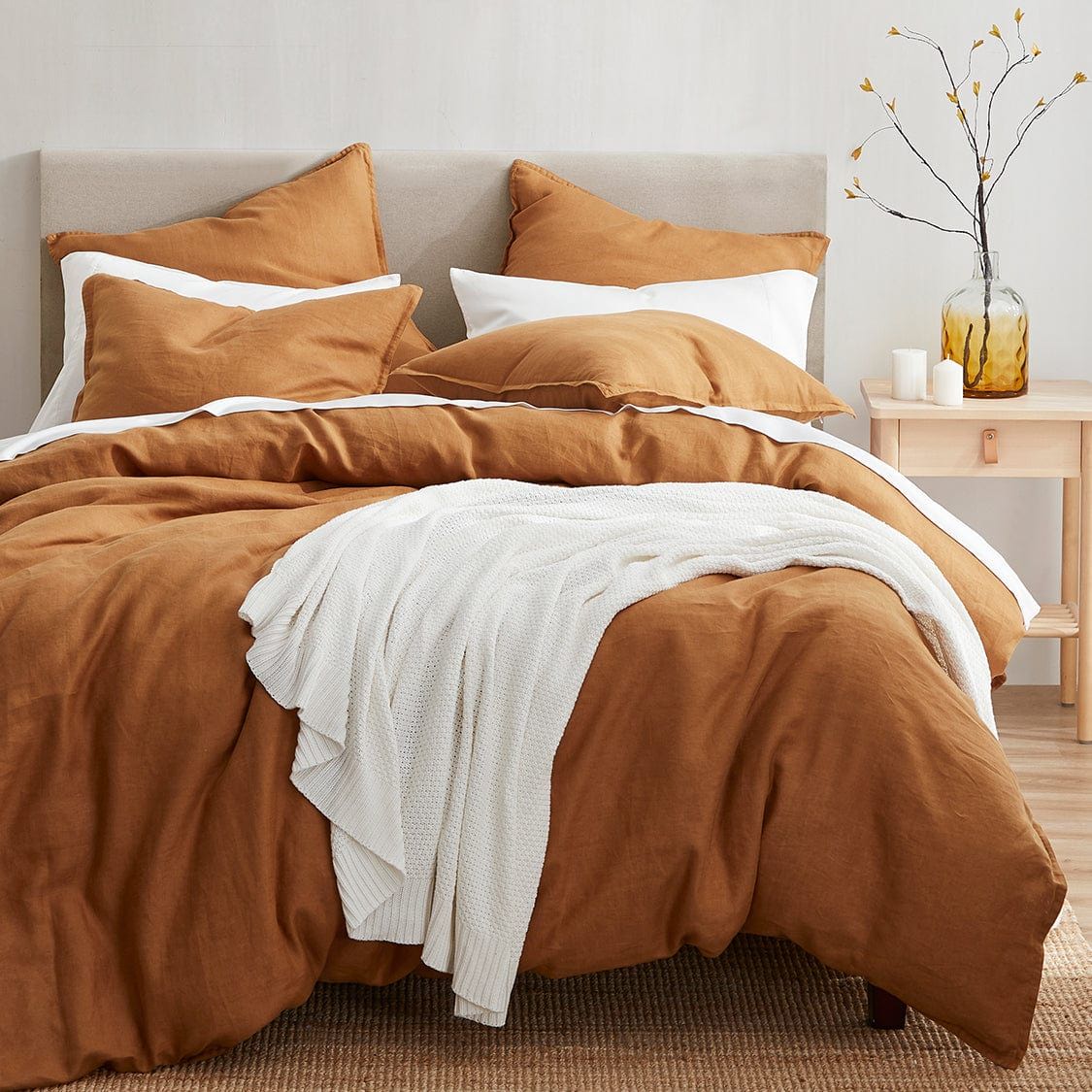 100% French Flax Linen - Queen Duvet Cover Set (Set of 3) - Caramel