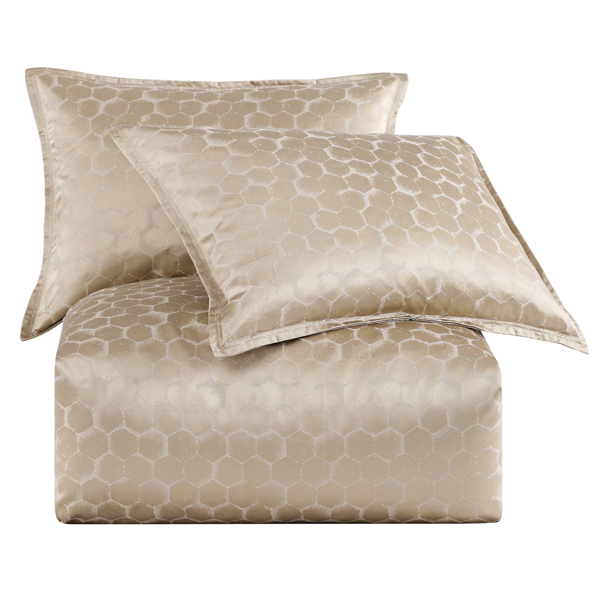Honeycomb - Queen Jacquard Duvet Cover Set (Set of 3) - Light Gold