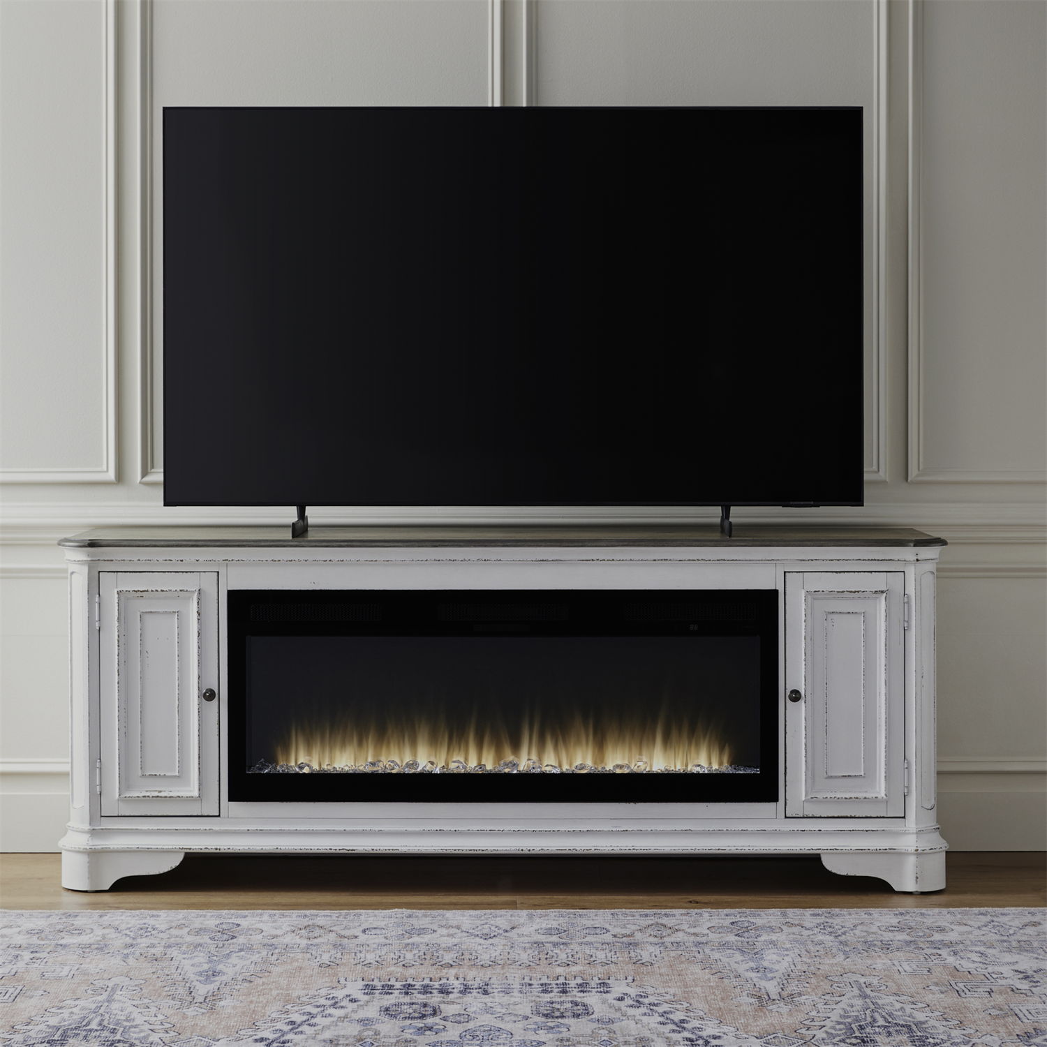 Fireplace TV Consoles - 244 82" Console With Fire FTS - White