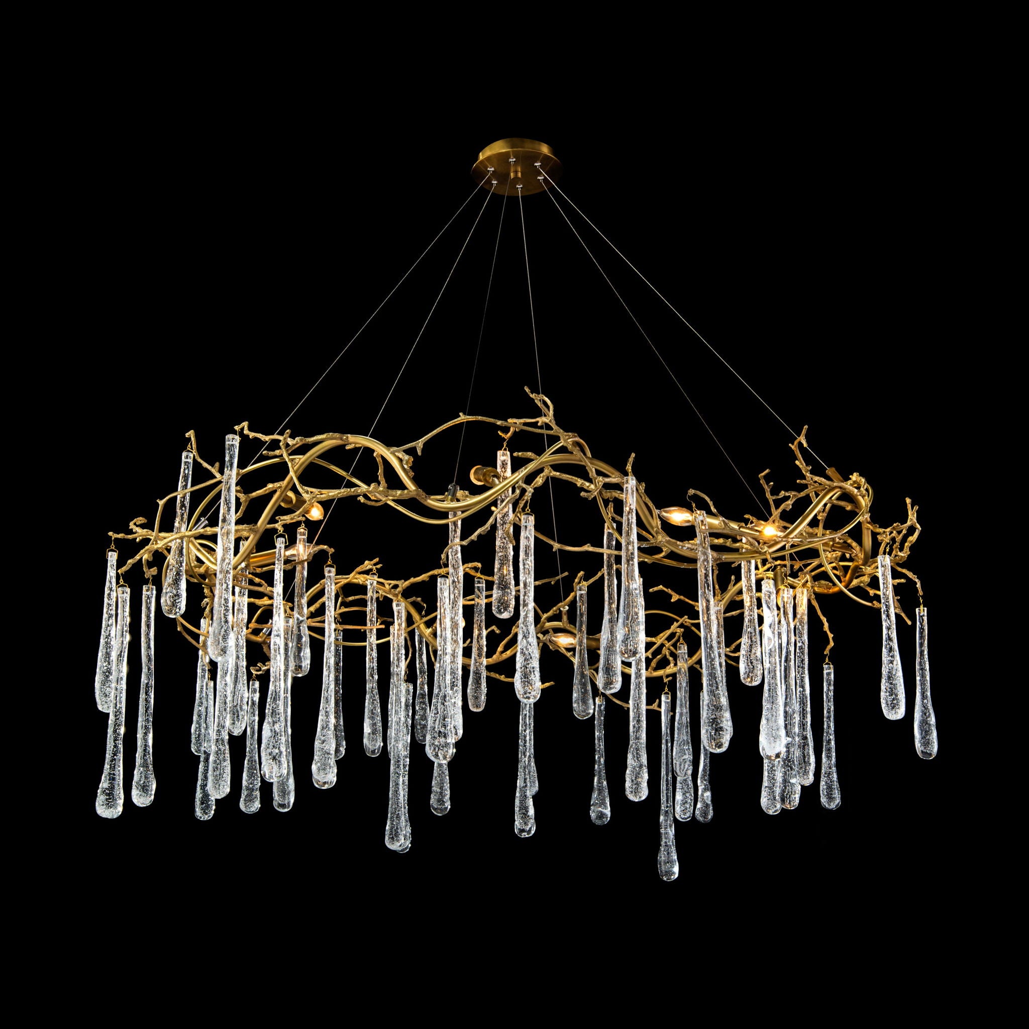 Brass and Glass Teardrop Eight-Light Chandelier