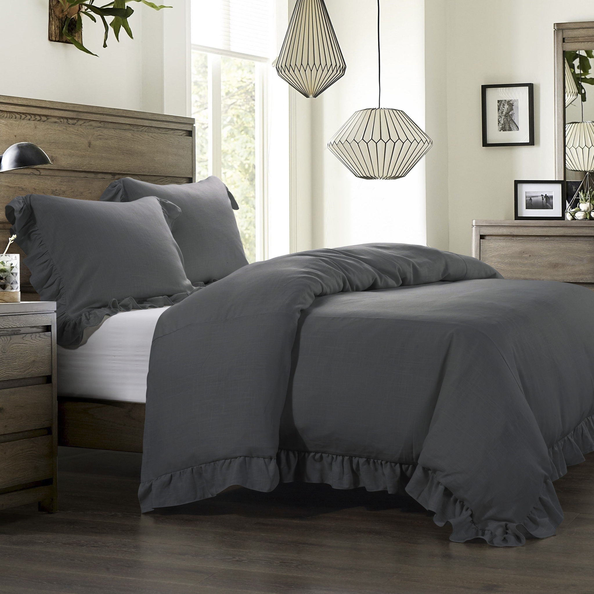 Lily - King Washed Linen Duvet Cover Set (Set of 3) - Slate