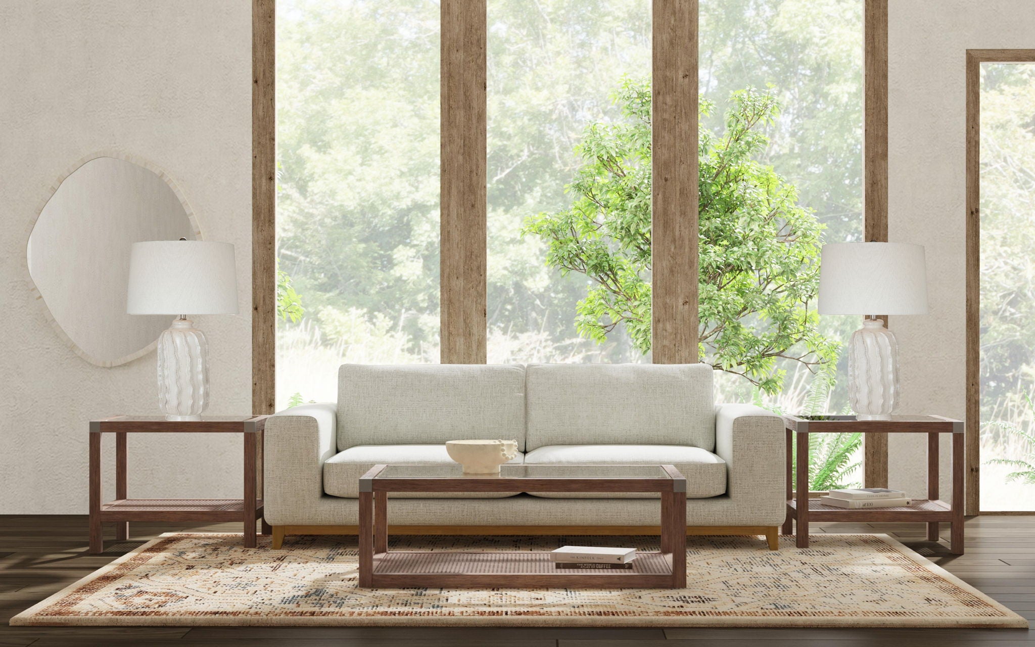 Calum - End Table - Driftwood Gray / Cane / Brushed Nickel