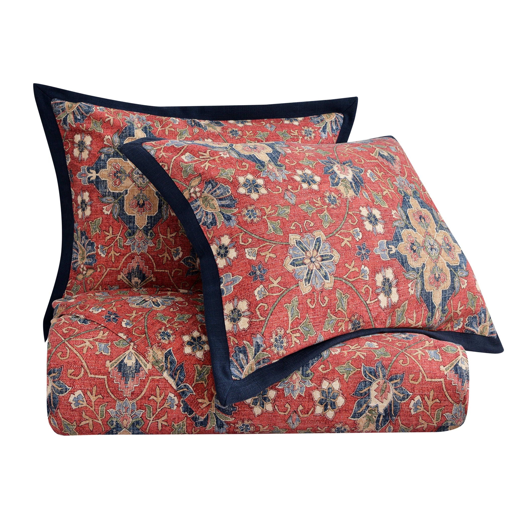 Melinda - King Washed Linen Duvet Cover Set (Set of 3) - Red / Navy