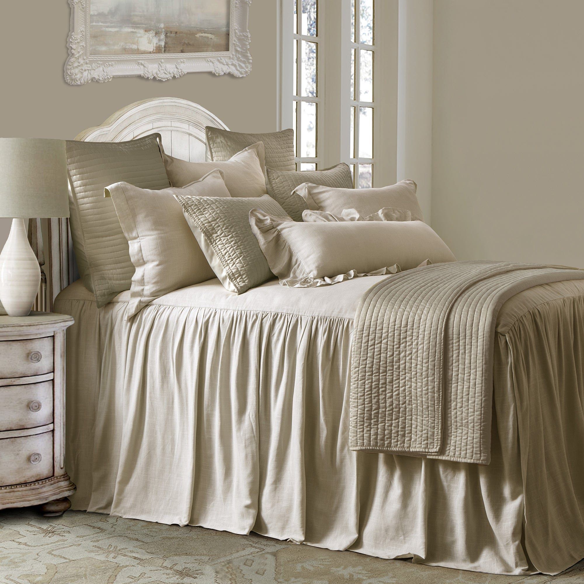 Luna - Full Washed Linen Bedspread Set (Set of 3) - Light Tan