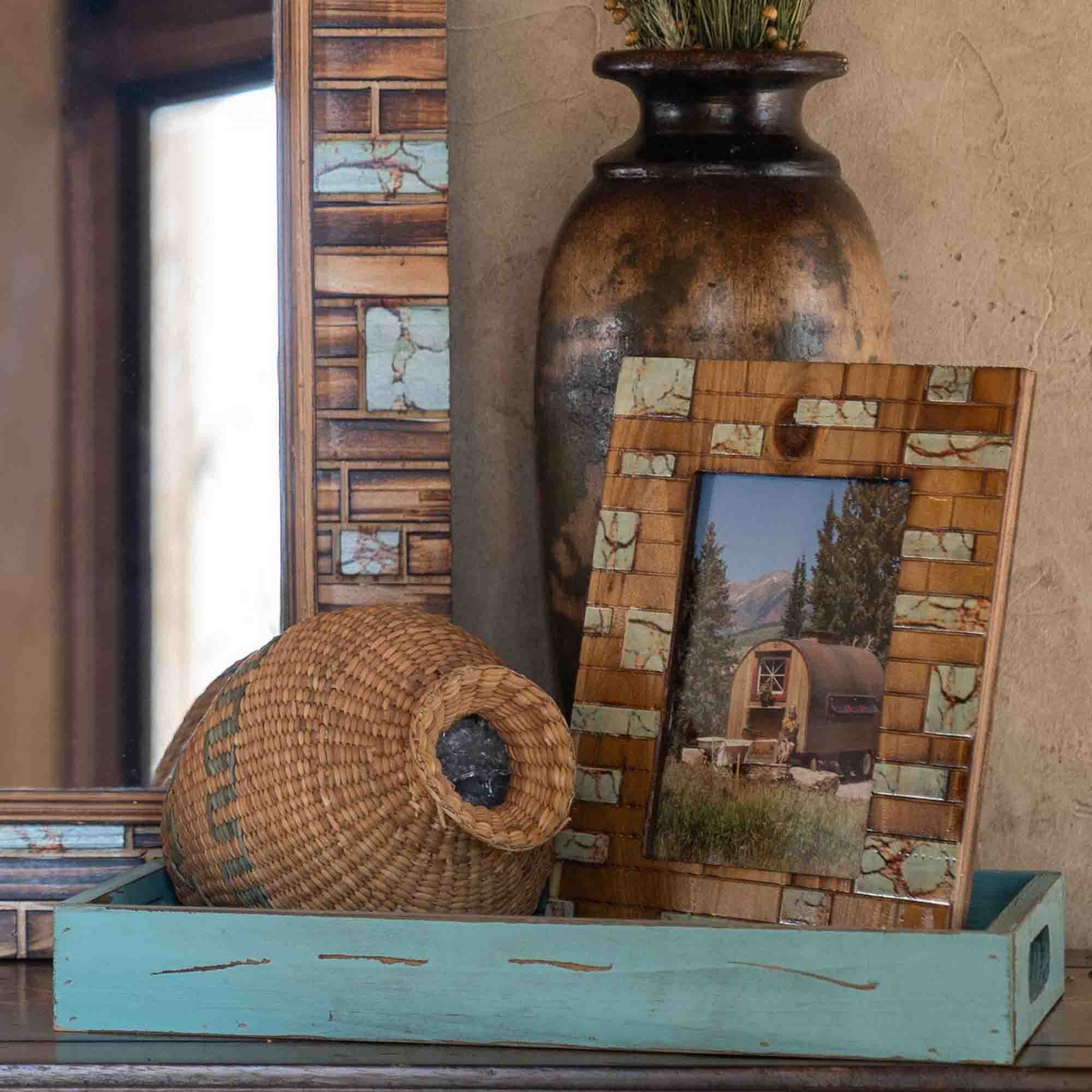 Turquoise Inlay - 5" x 7" Picture Frame 4 Per Carton - Tan / Turquoise