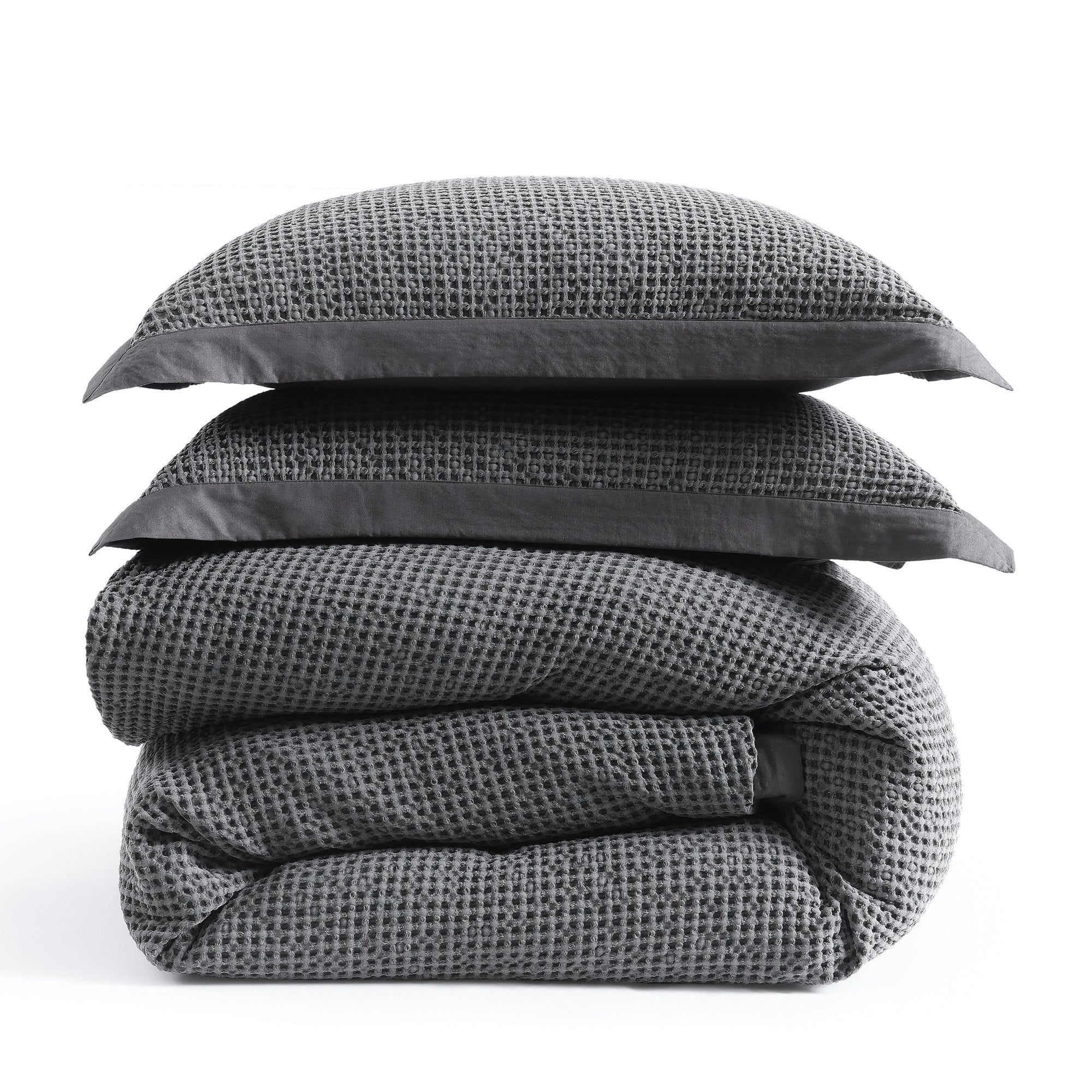 Stonewashed Cotton Waffle Weave - King Duvet Cover Set (Set of 3) - Slate