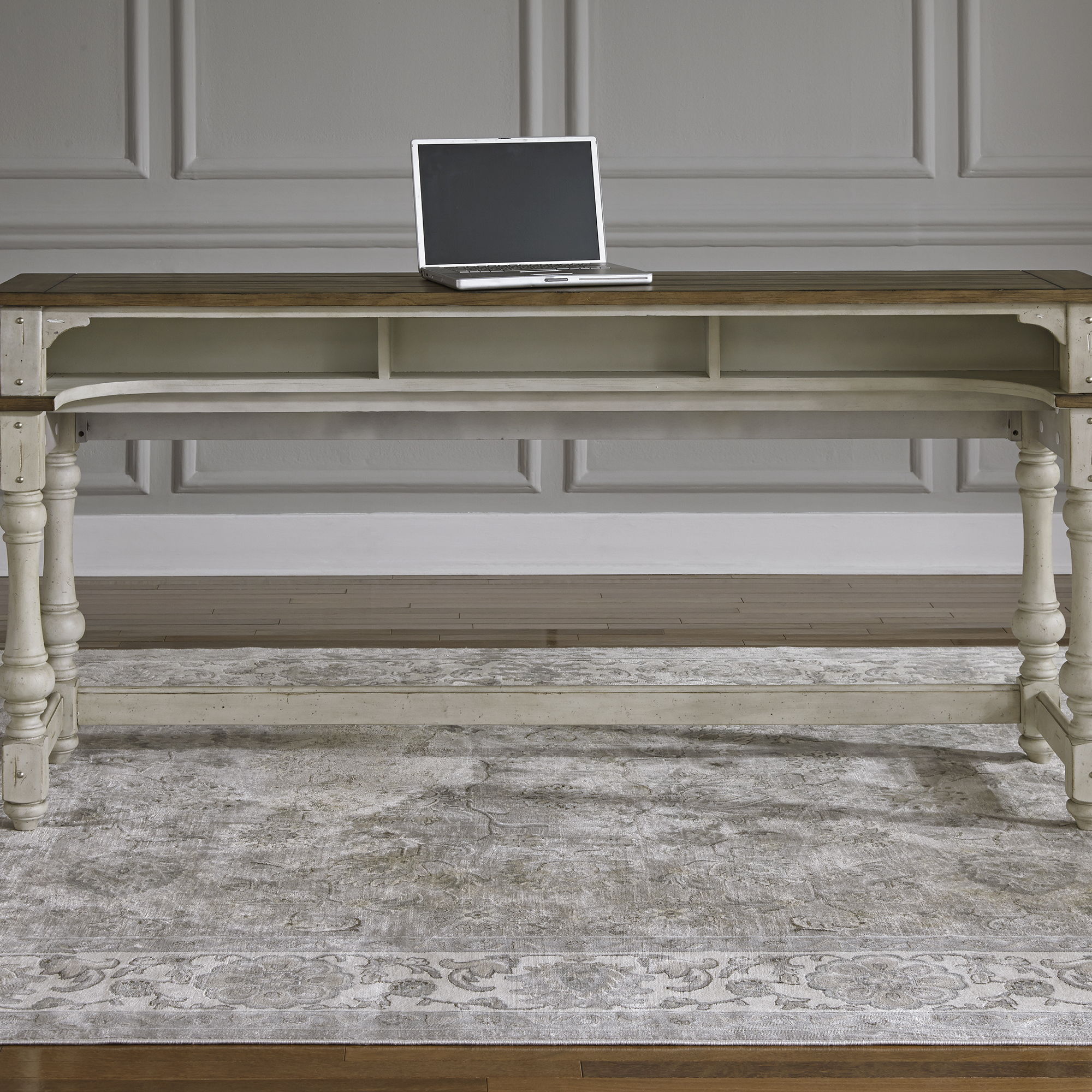 Morgan Creek - 4 Piece Console Set (1 Console 3 Stools) - Antique White / Wirebrushed Tobacco Accents