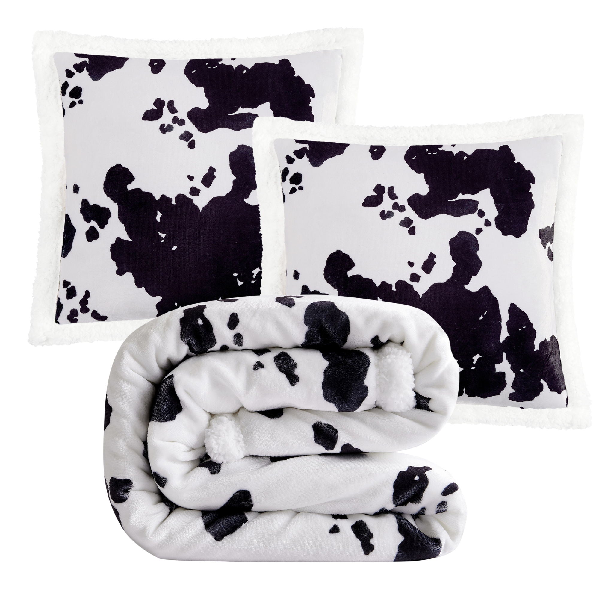 Campfire - Elsa Cowhide Campfire Sherpa Throw Set (Set of 3) - Black