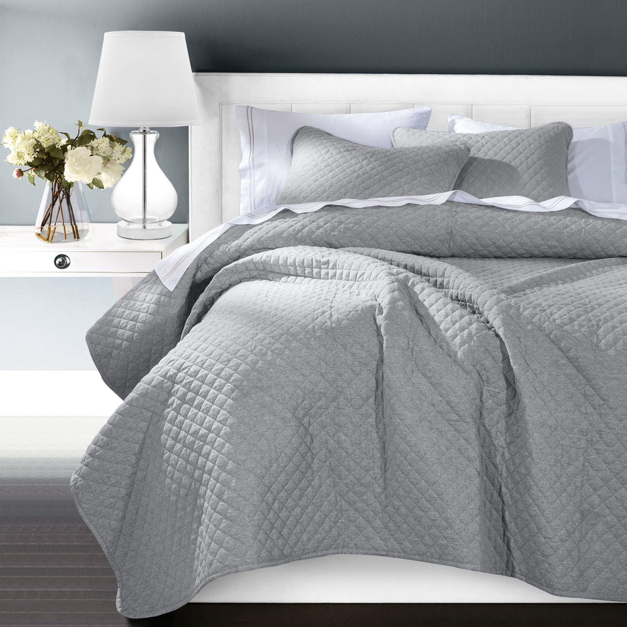 Anna - King Diamond Quilted Coverlet Set (Set of 3) - Gray
