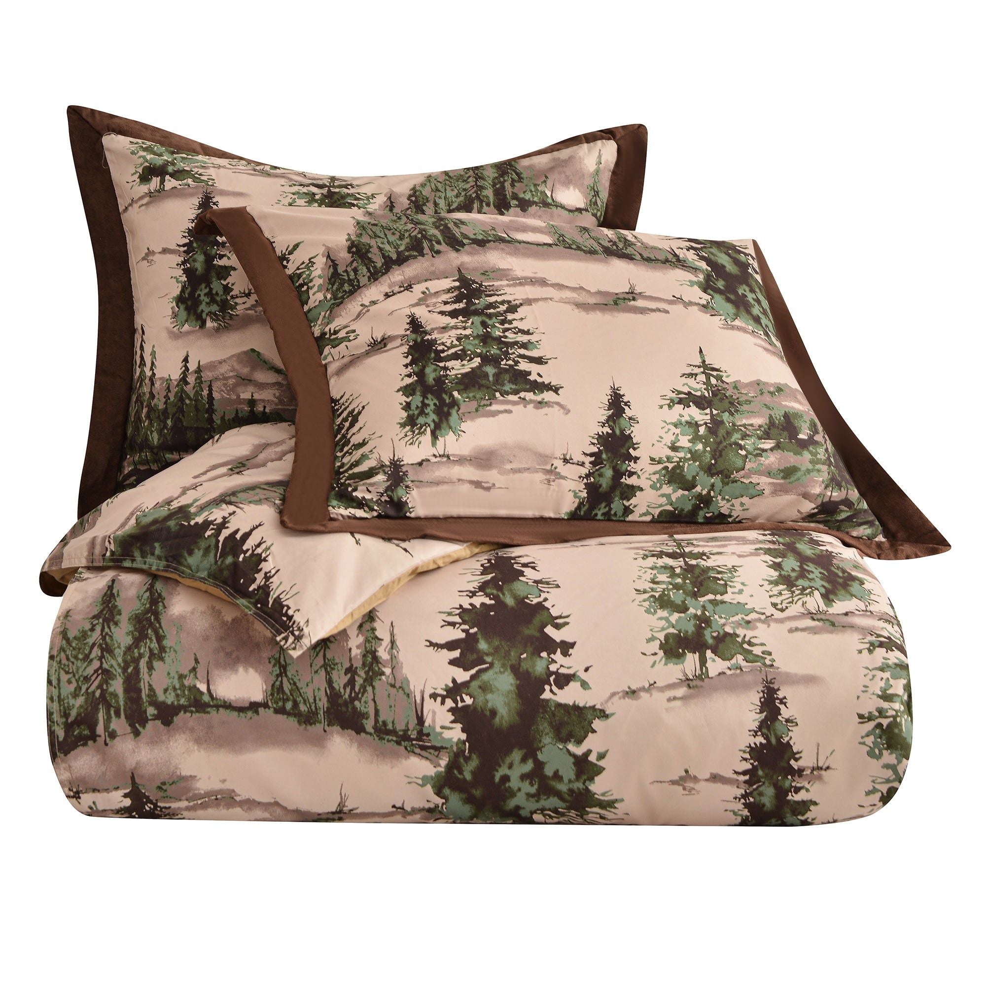 Joshua - King Comforter Set (Set of 3) - Brown / Green / Cream
