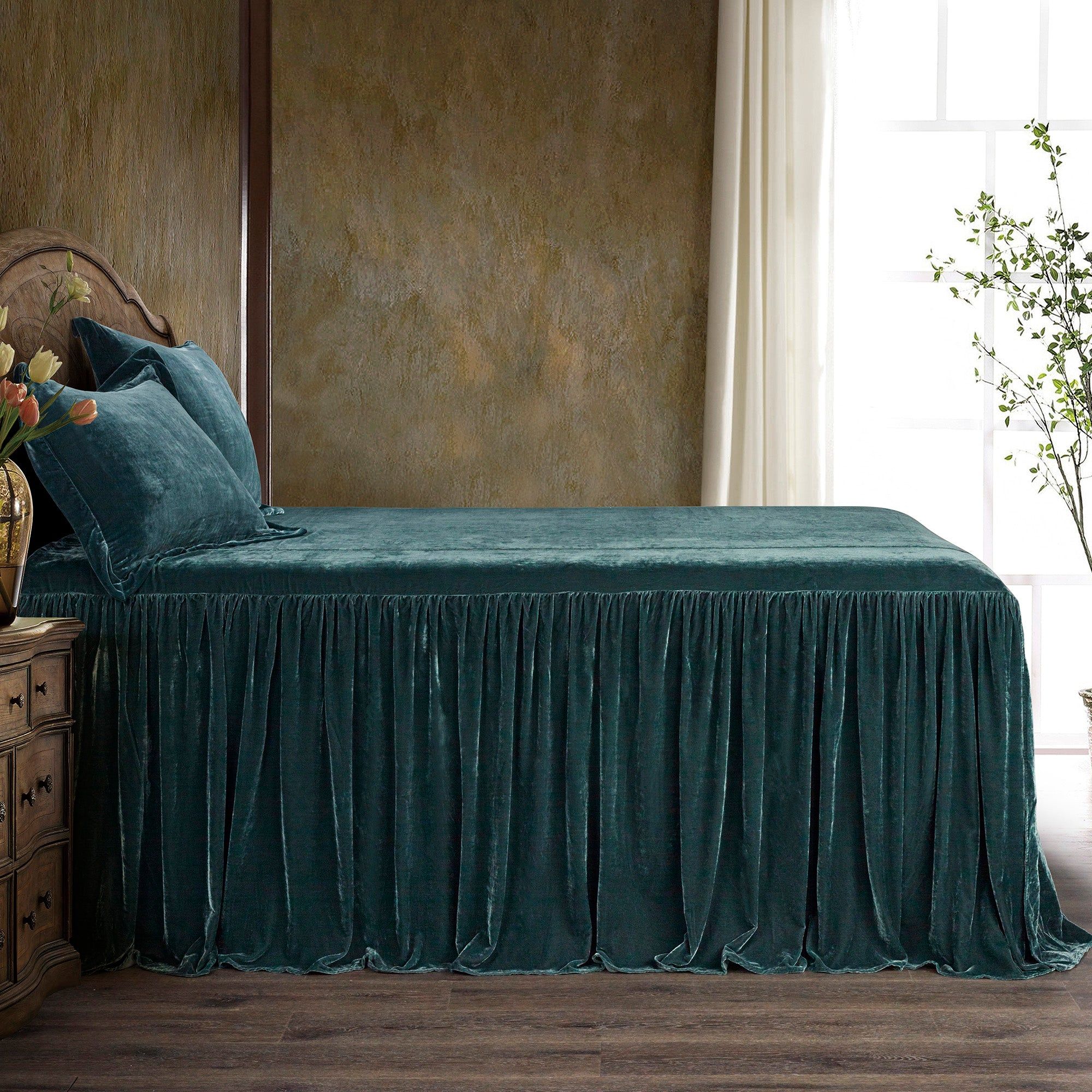 Stella - Twin Faux Silk Velvet Bedspread Set (Set of 2) - Storm Blue