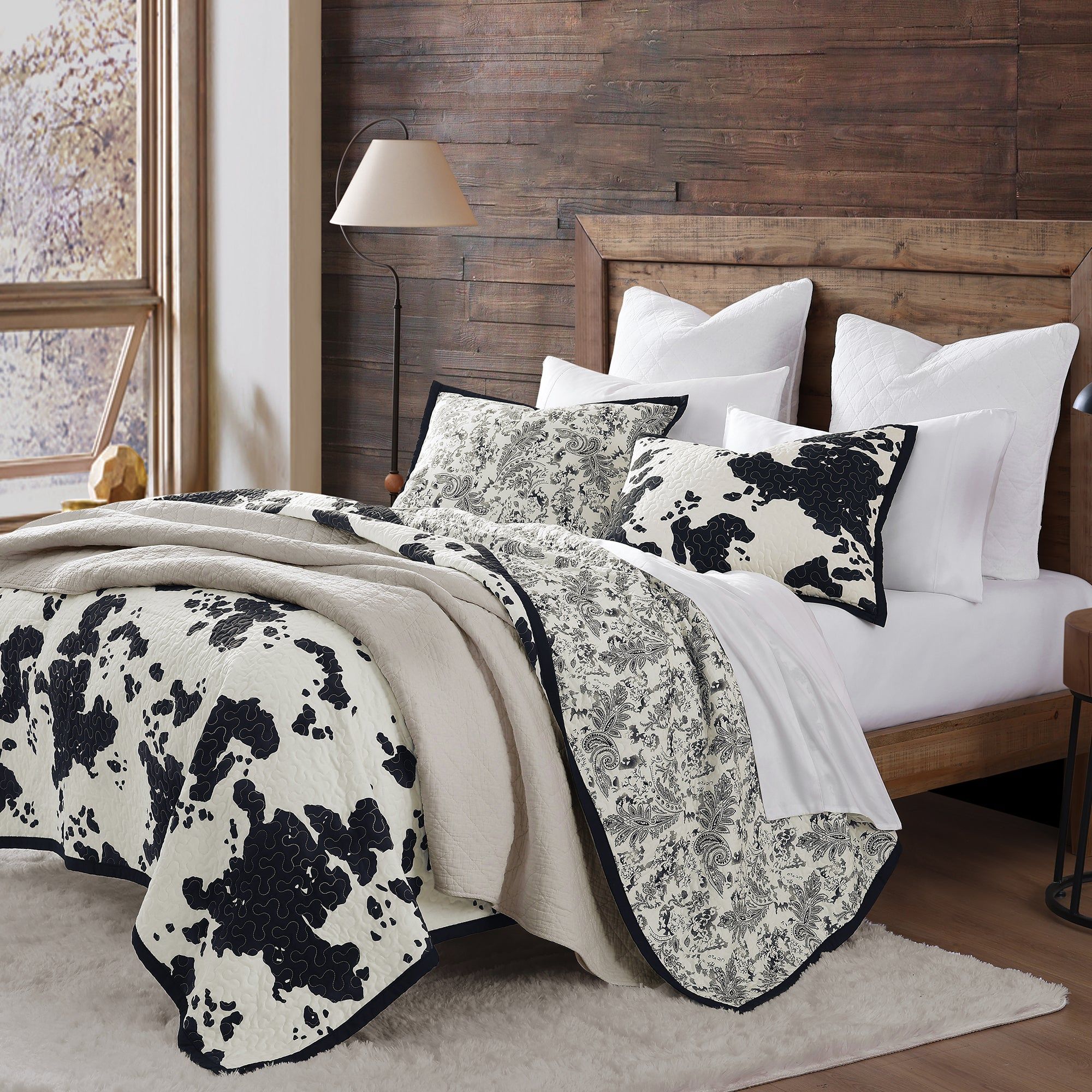 Clara - Full/Queen Cowhide Reversible Quilt Set (Set of 3) - Black