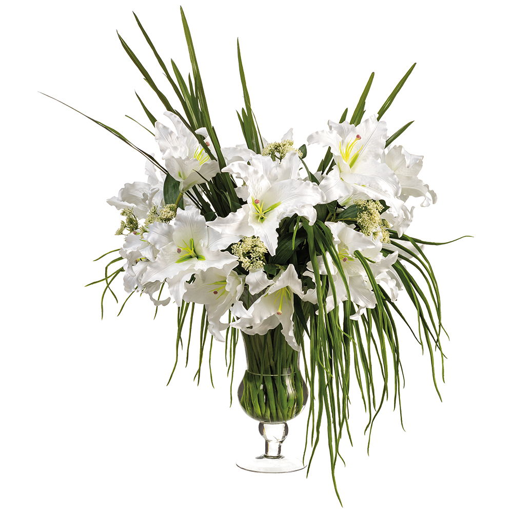 Casablanca Lily Arrangement in Glass Vase White Green