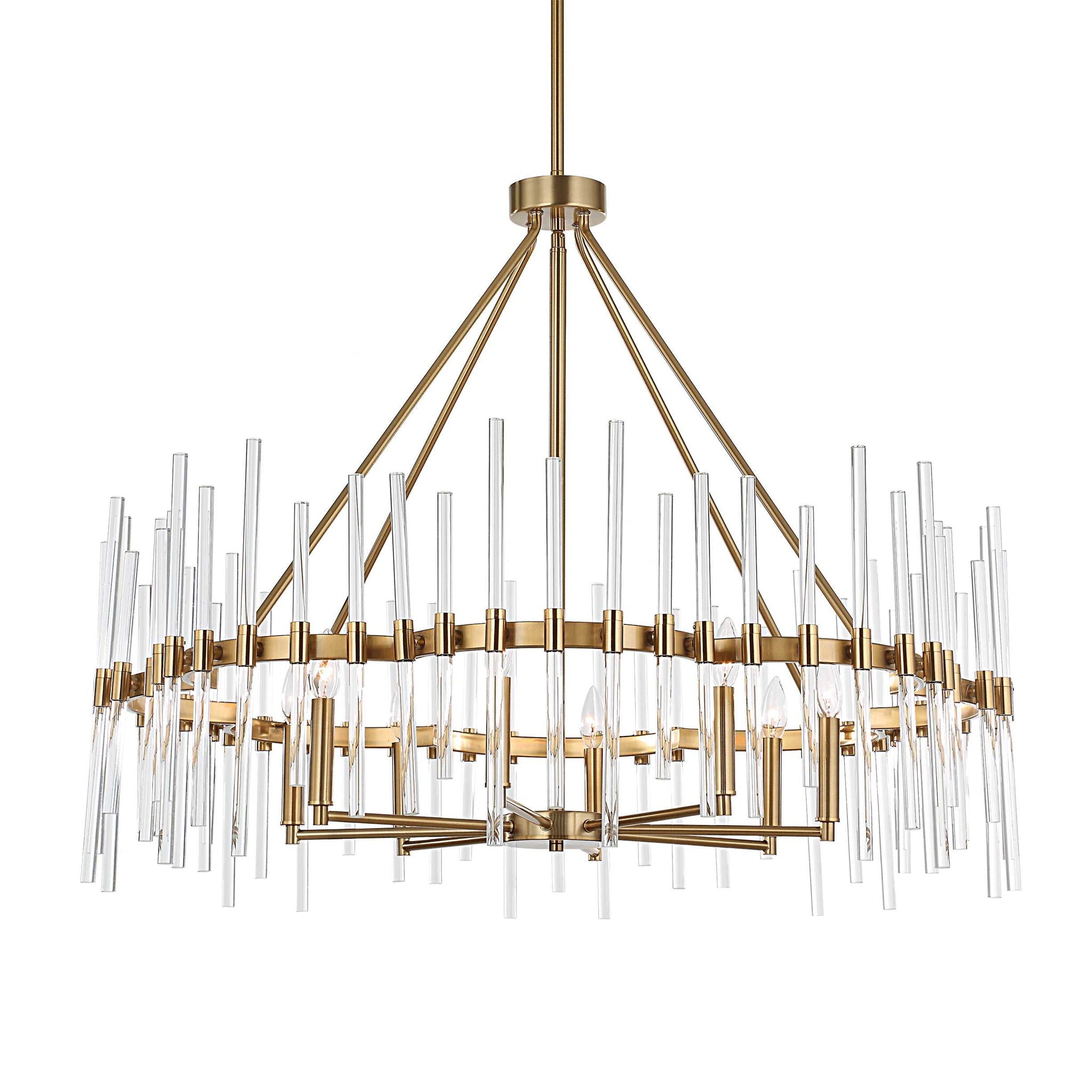Crystal - Stick 8 Light Chandelier - Brass