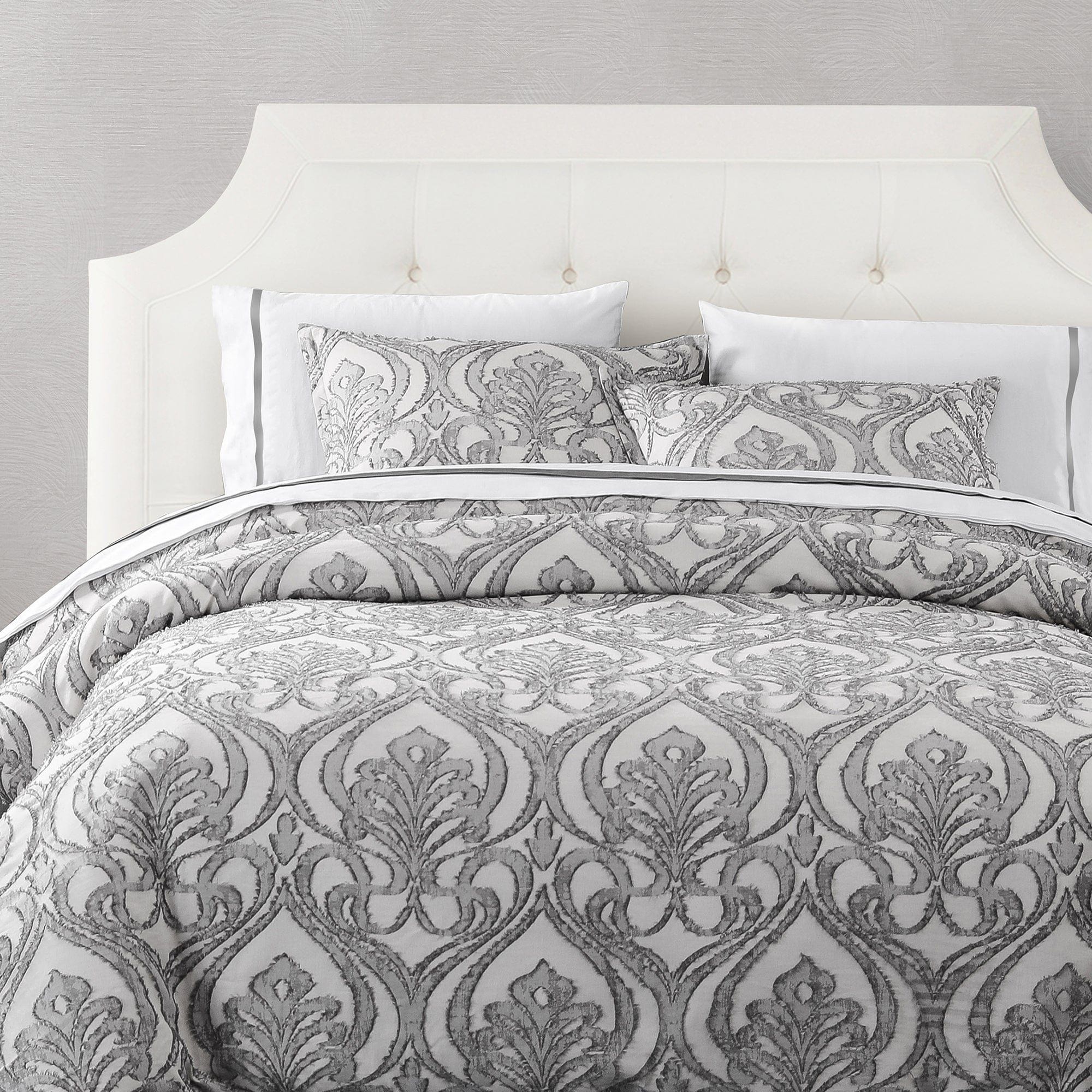 Nicole - King Damask Duvet Cover Set (Set of 3) - Gray