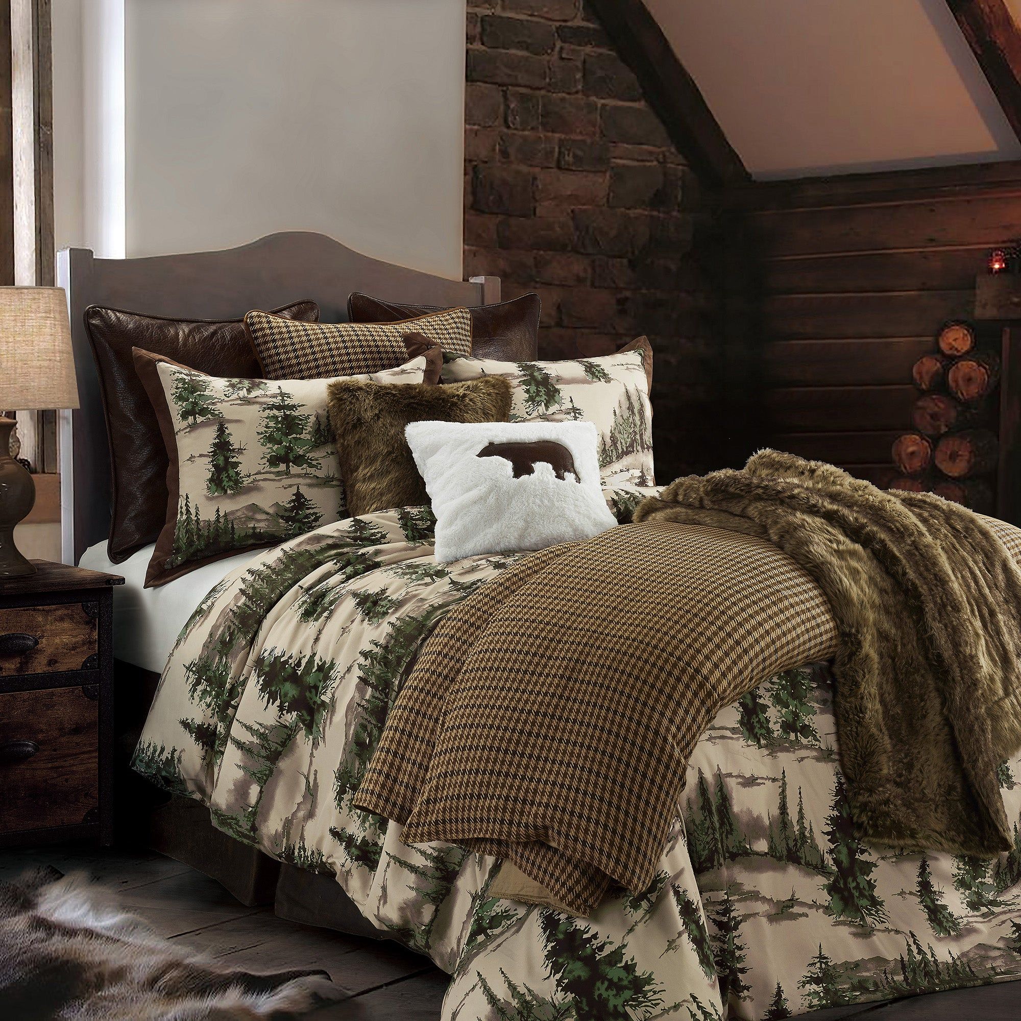 Joshua - Queen Comforter Set (Set of 3) - Brown / Green / Cream