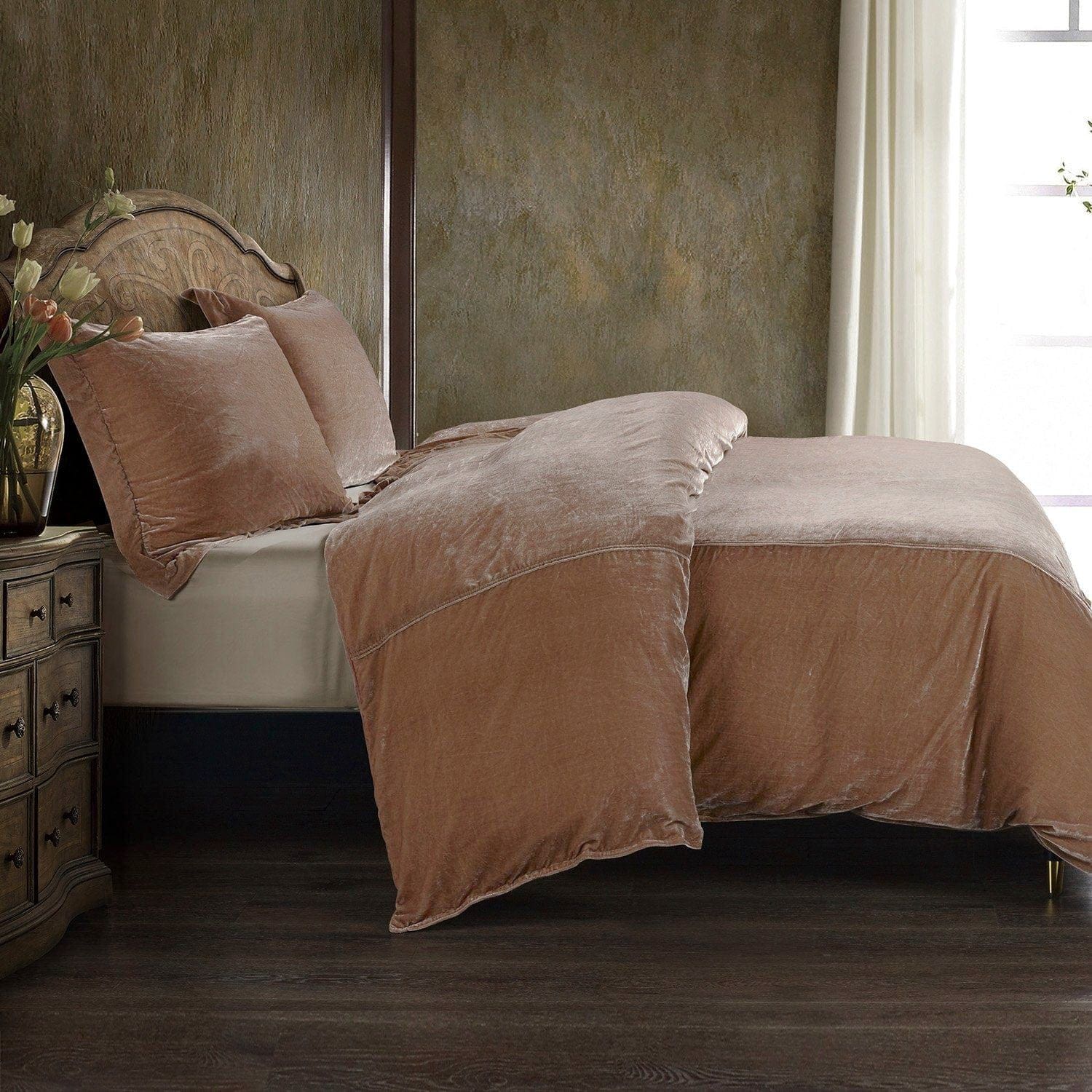 Stella - King Faux Silk Velvet Duvet Cover Set (Set of 3) - Dusty Rose