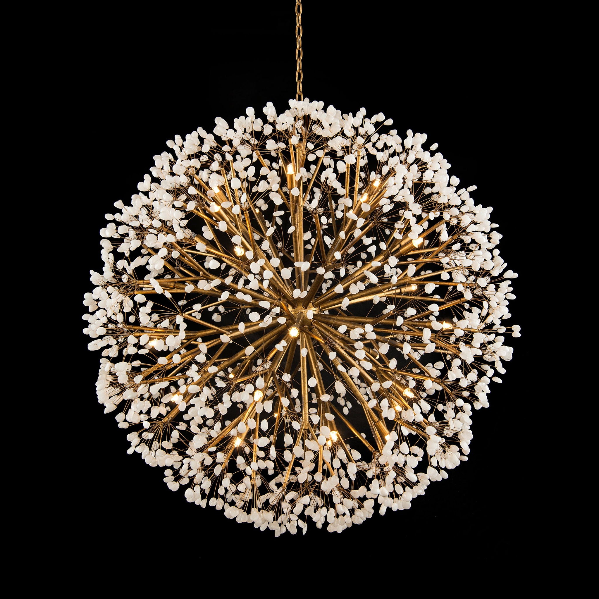 Spherical Thirty-Light Stone, Quartz Chandelier