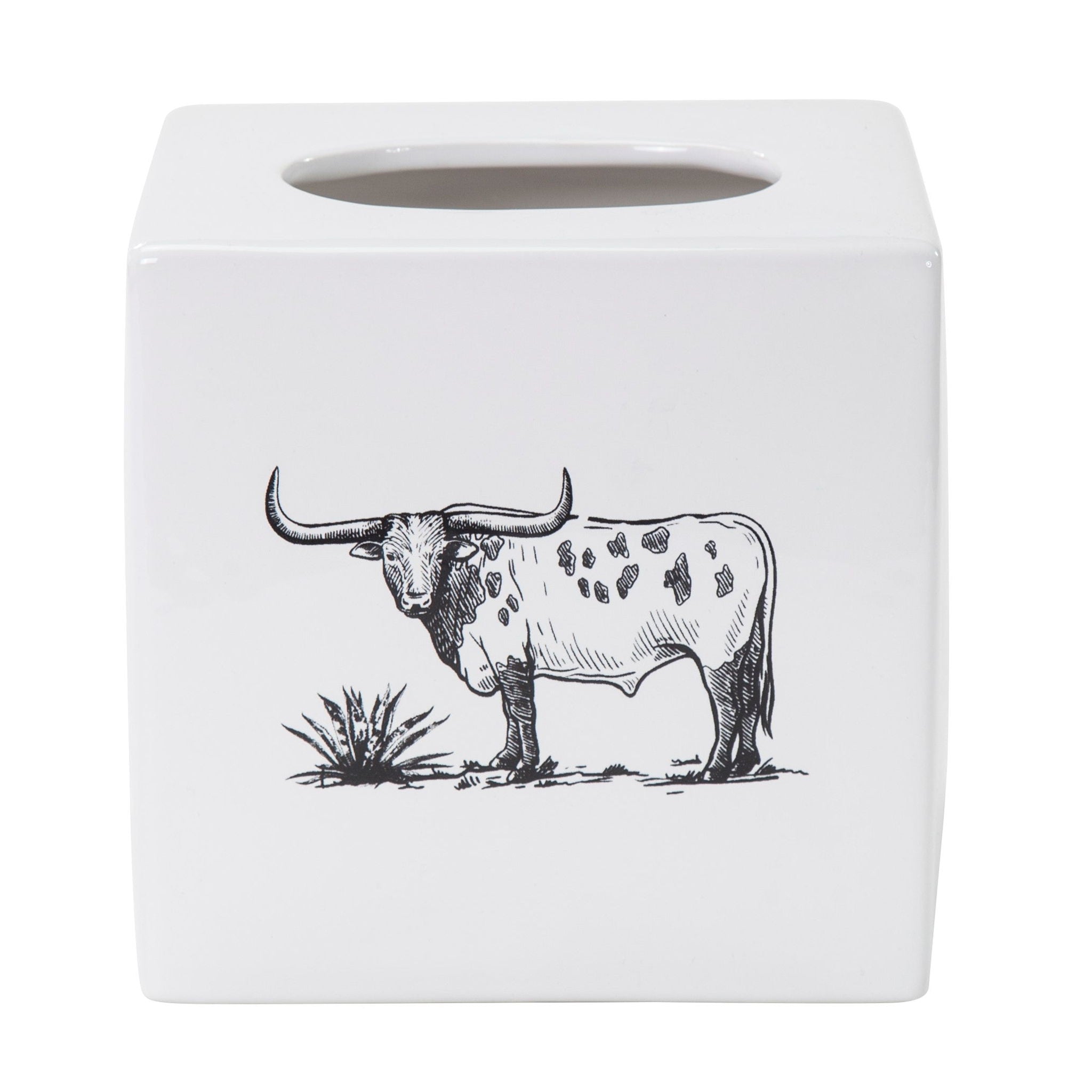 Ranch Life - Ceramic Tissue Box Cover, 2 Per Carton - White / Black