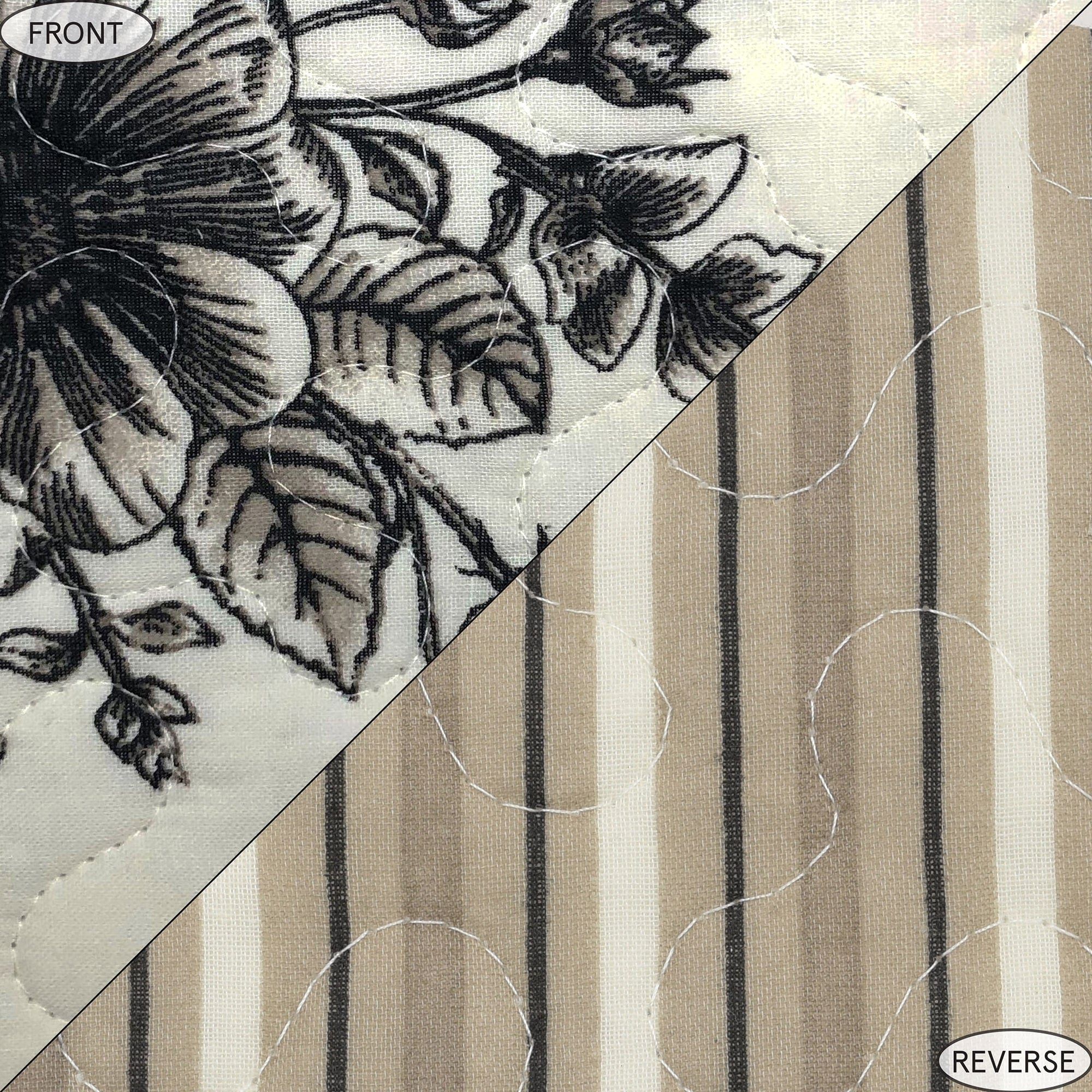Lyla - Full/Queen Reversible Floral Print Quilt Set (Set of 3) - White / Brown