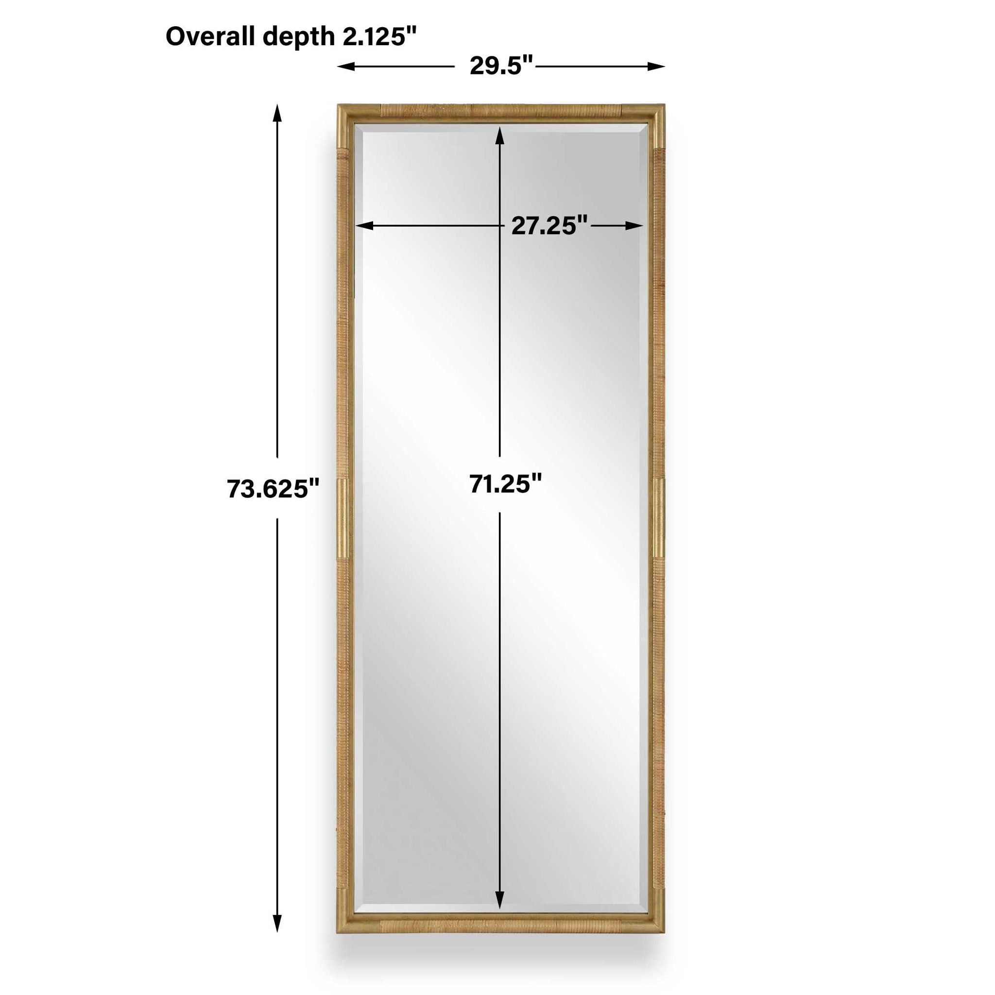 Kampar - Full Length Rattan Tall Mirror - Gold / Woodtone