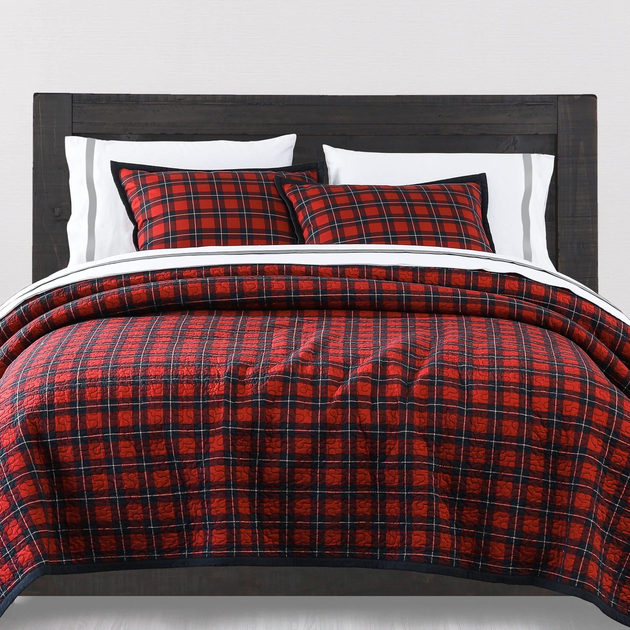 Woodland Plaid - Full/Queen Reversible Quilt Set (Set of 3) - Red / Navy