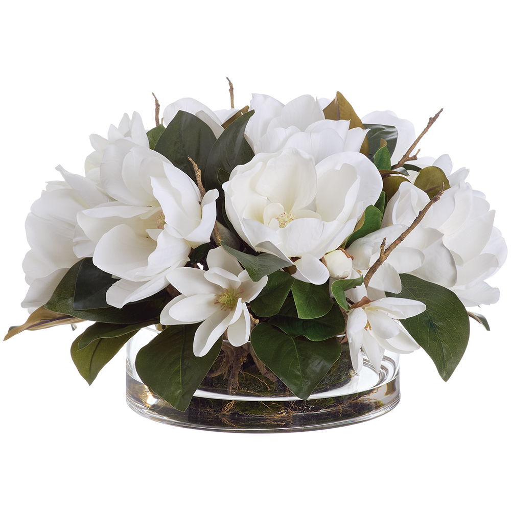 Magnolia Arrangement in Glass Vase White