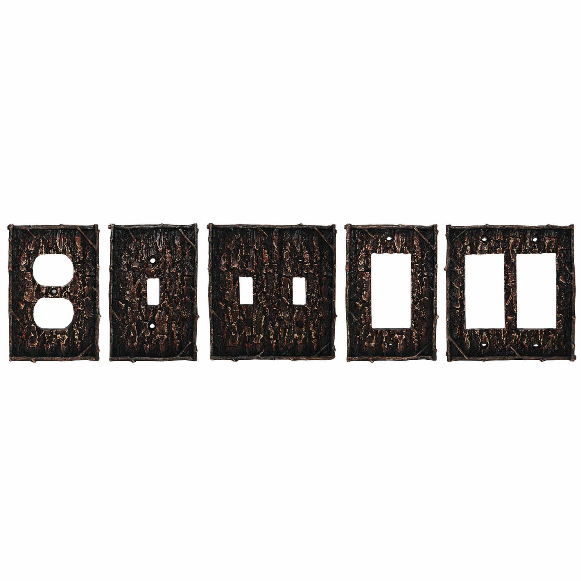 Pine Bark Switch Plate - 5" x 5" Pine Bark Double Rocker Wall Switch Plate 4 Per Carton - Multi